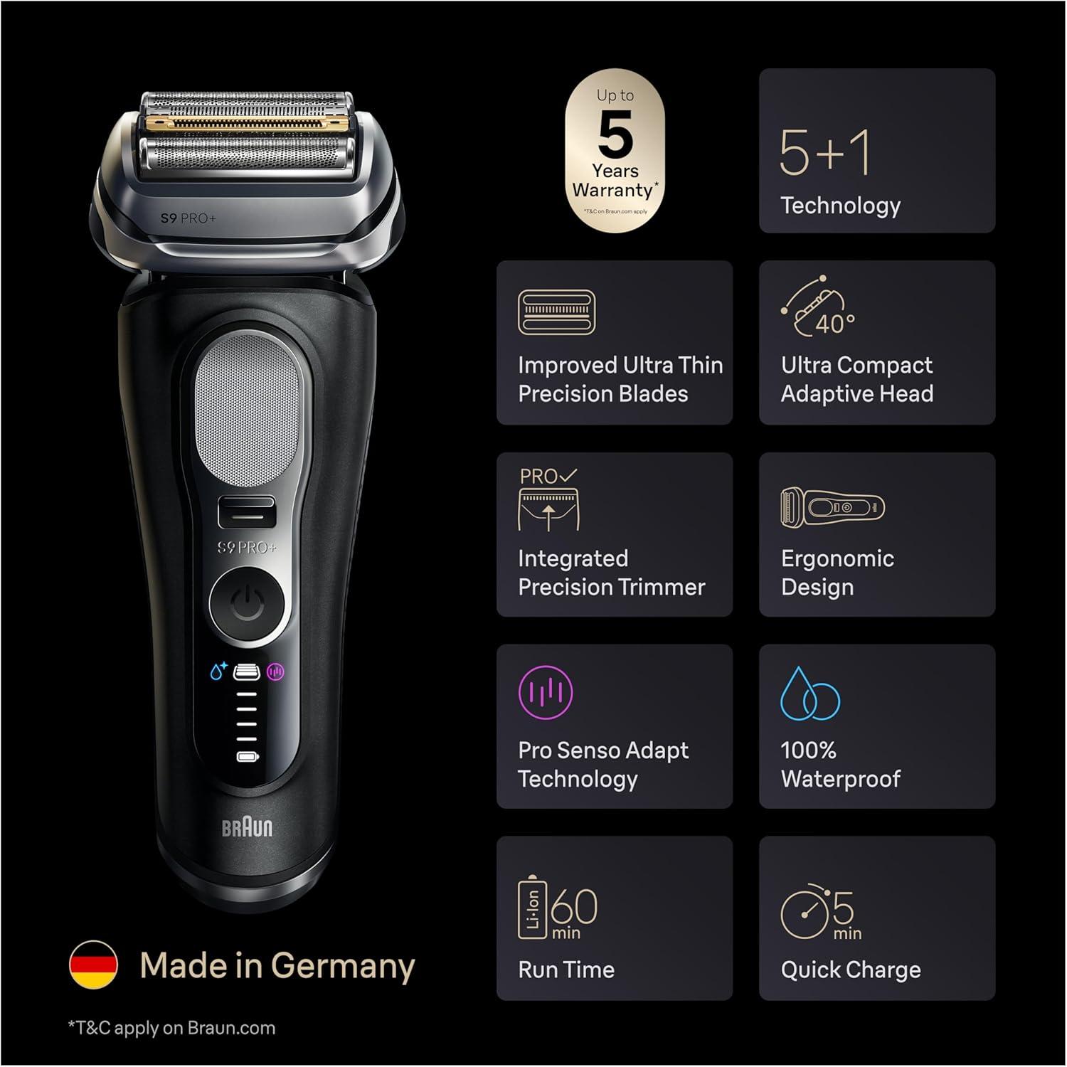 Braun Series 9 PRO+ Electric Shaver, Pro SensoAdapt, 6in1 SmartCare Center, Wet & Dry Razor, 9660CCPS, Black(9660cc)