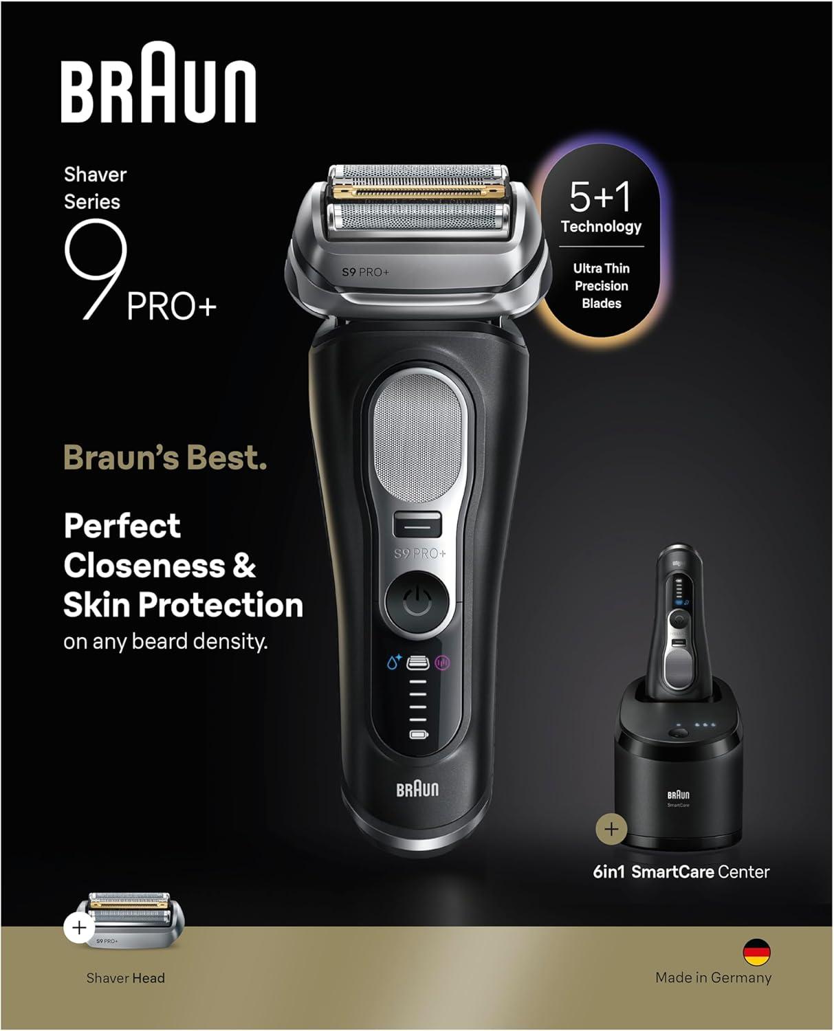 Braun Series 9 PRO+ Electric Shaver, Pro SensoAdapt, 6in1 SmartCare Center, Wet & Dry Razor, 9660CCPS, Black(9660cc)