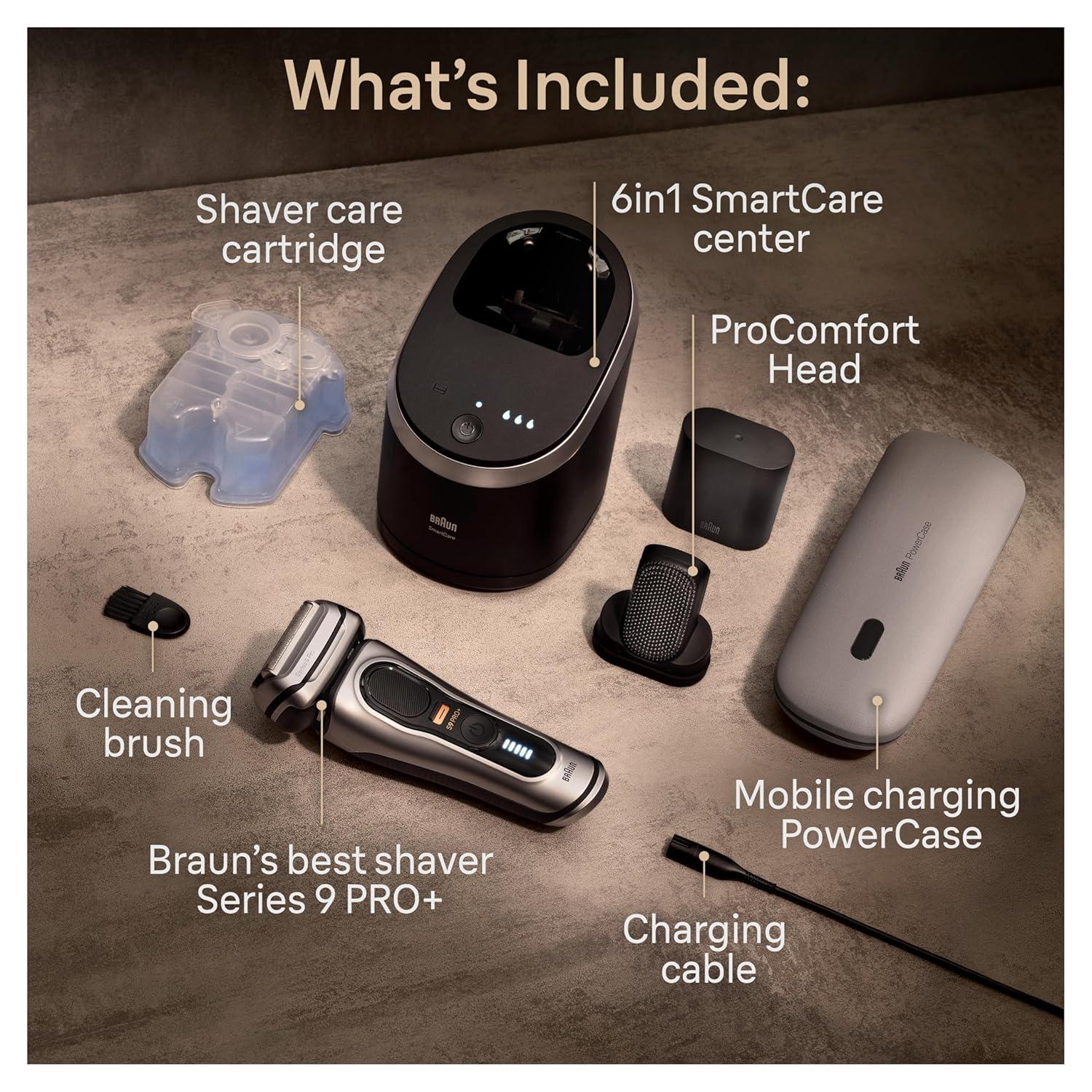 Braun Series 9 Pro 9487cc Electric Razor for Men, Wet & Dry, Rechargeable, Electric Shaver with Clean & Charge Station and ProCare Attachment, Holiday Gifts for Men(9599cc)