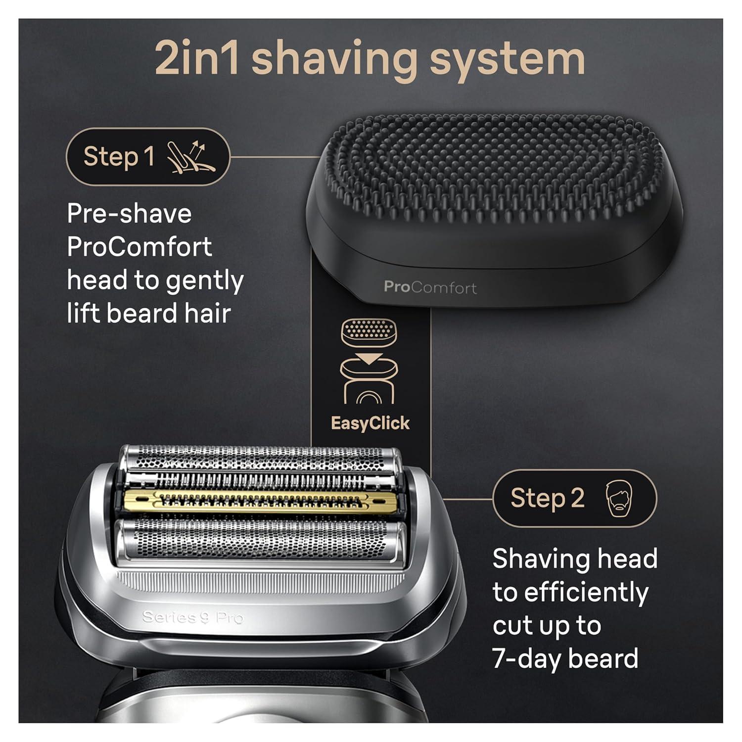 Braun Series 9 Pro 9487cc Electric Razor for Men, Wet & Dry, Rechargeable, Electric Shaver with Clean & Charge Station and ProCare Attachment, Holiday Gifts for Men(9599cc)