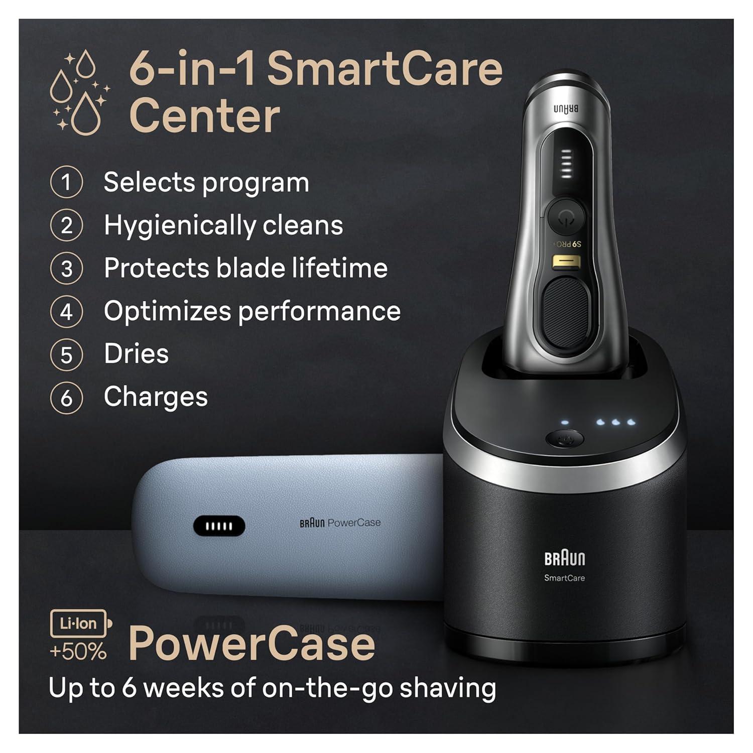 Braun Series 9 Pro 9487cc Electric Razor for Men, Wet & Dry, Rechargeable, Electric Shaver with Clean & Charge Station and ProCare Attachment, Holiday Gifts for Men(9599cc)