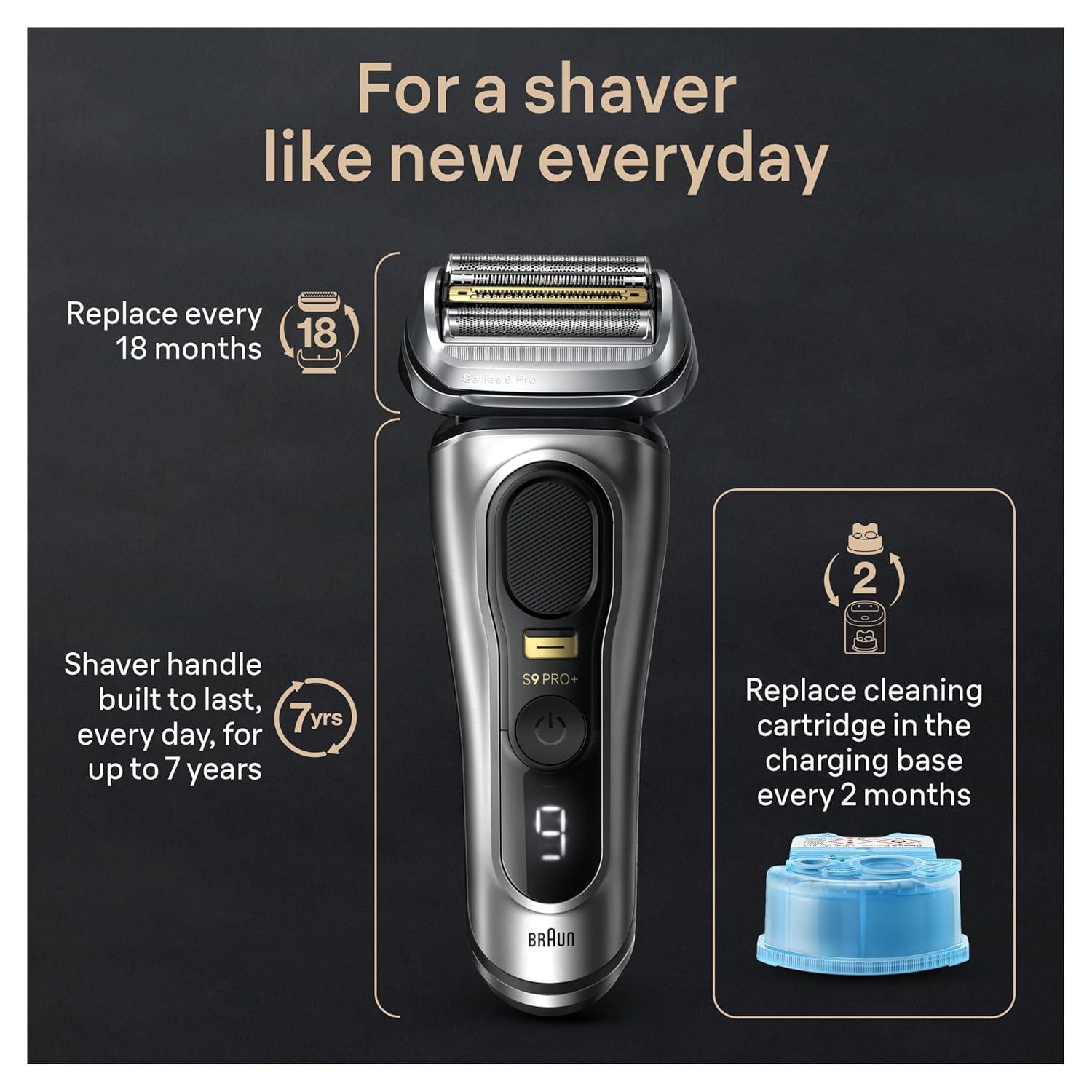 Braun Series 9 Pro 9487cc Electric Razor for Men, Wet & Dry, Rechargeable, Electric Shaver with Clean & Charge Station and ProCare Attachment, Holiday Gifts for Men(9599cc)