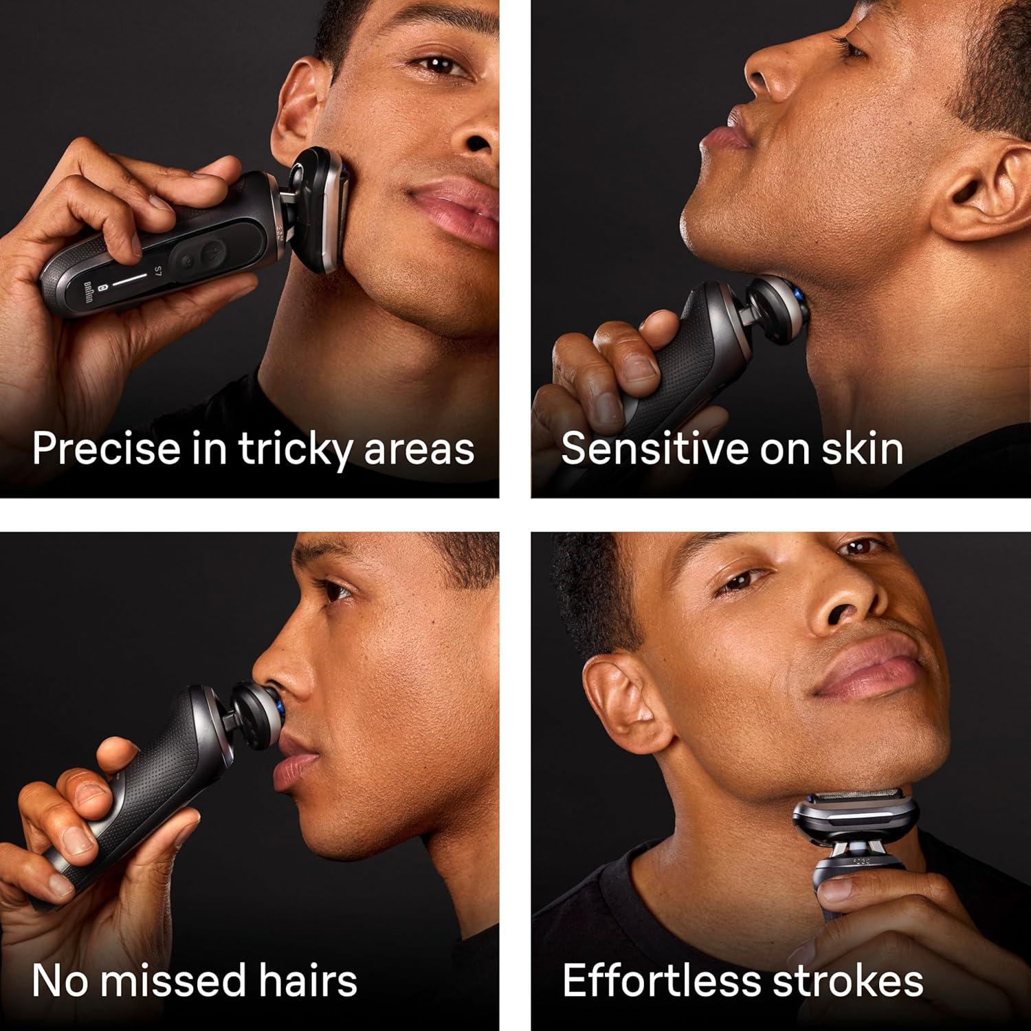 Braun Electric Shaver for Men, Series 7 7127cs, Wet & Dry Shave, Turbo & Gentle Shaving Modes, Waterproof Foil Shaver, Engineered in Germany, with Beard Trimmer, Charging Stand, Space Grey(7171cc)