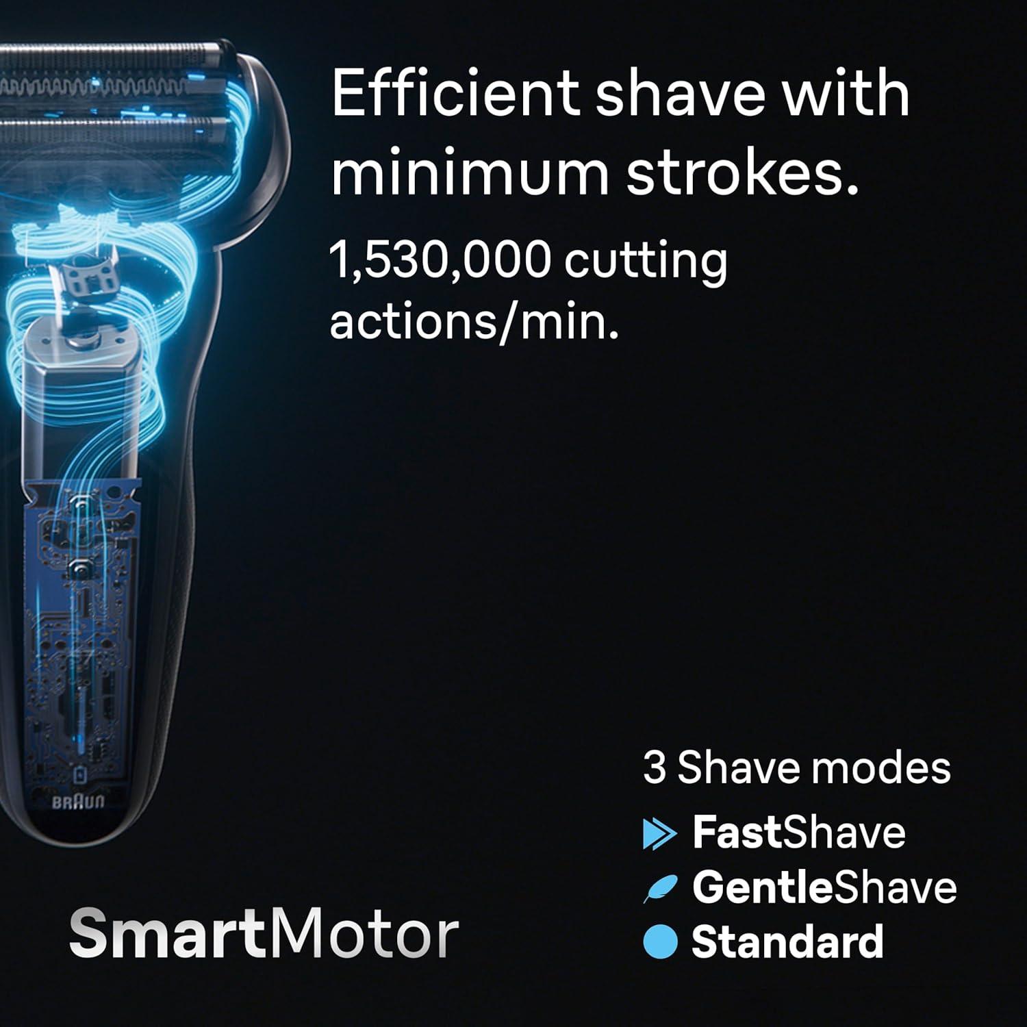 Braun Electric Shaver for Men, Series 7 7127cs, Wet & Dry Shave, Turbo & Gentle Shaving Modes, Waterproof Foil Shaver, Engineered in Germany, with Beard Trimmer, Charging Stand, Space Grey(7171cc)