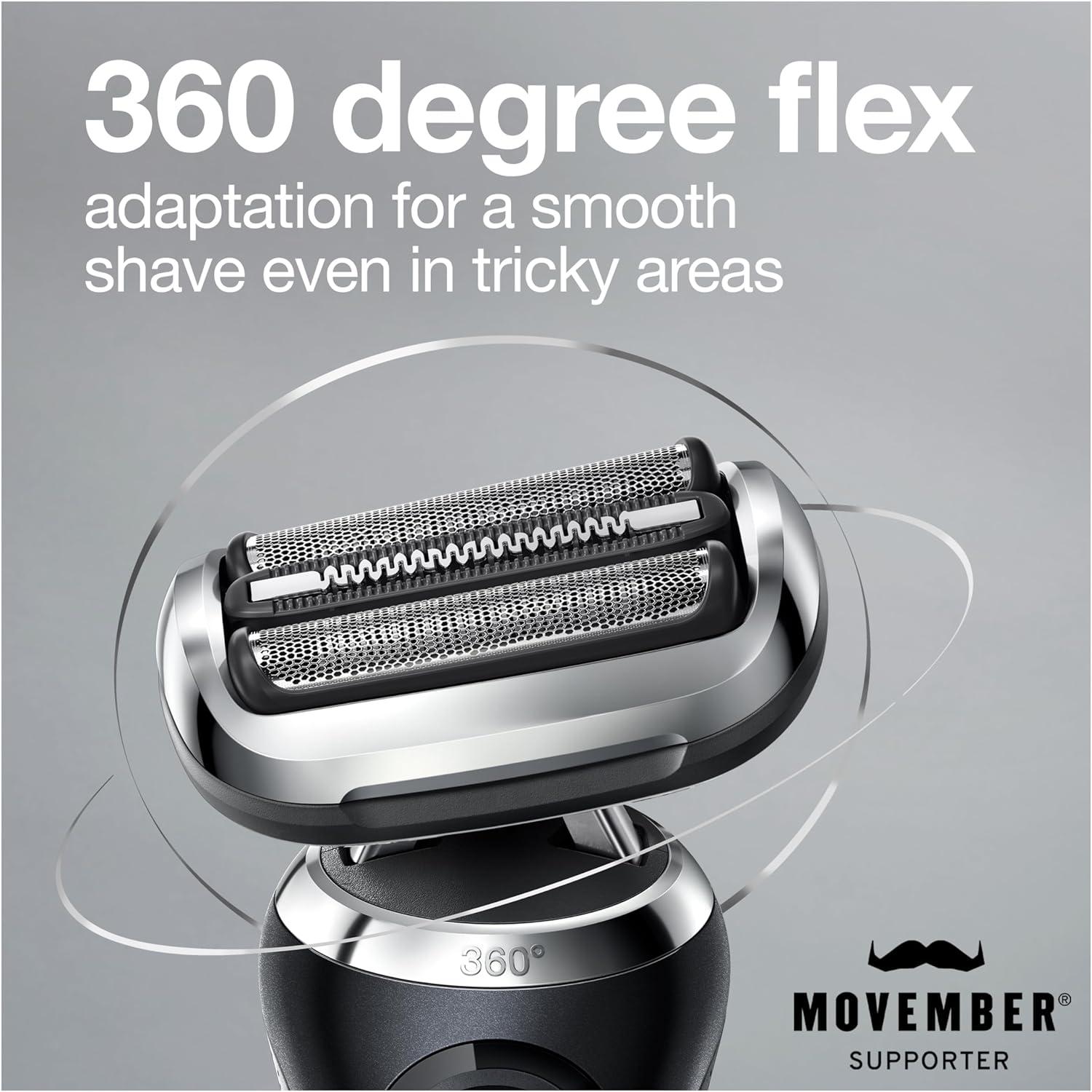 Braun Electric Shaver for Men, Series 7 7127cs, Wet & Dry Shave, Turbo & Gentle Shaving Modes, Waterproof Foil Shaver, Engineered in Germany, with Beard Trimmer, Charging Stand, Space Grey(7027cs)