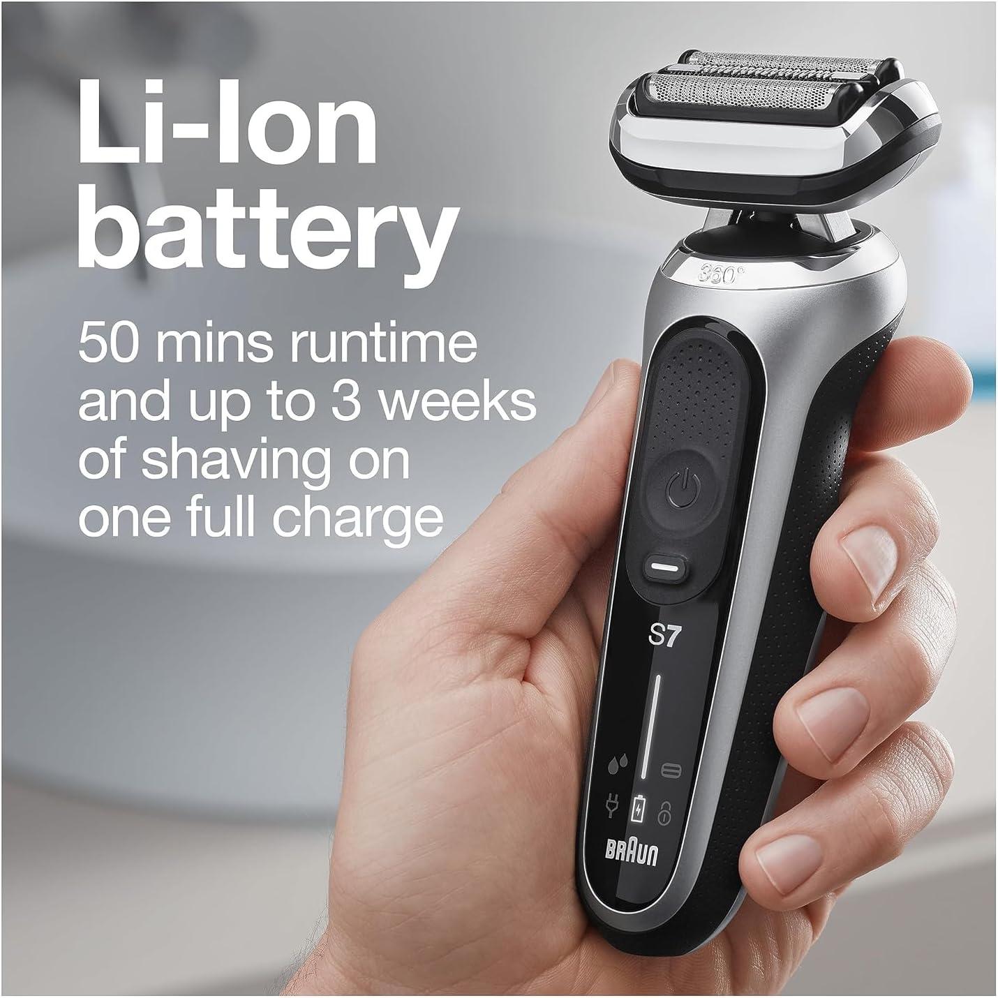 Braun Electric Shaver for Men, Series 7 7127cs, Wet & Dry Shave, Turbo & Gentle Shaving Modes, Waterproof Foil Shaver, Engineered in Germany, with Beard Trimmer, Charging Stand, Space Grey(7027cs)