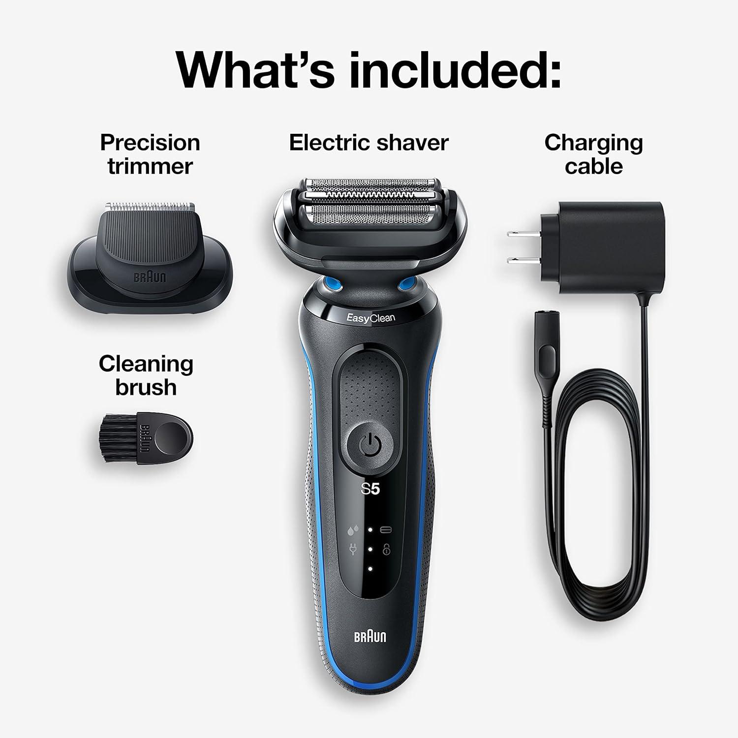 Braun Electric Shaver for Men, Series 5 5118s, Waterproof, Wet & Dry Shave, Turbo Shaving Mode, Foil Shaver with Precision Trimmer, Battery Powered, 50 Minute Battery Runtime(Black)