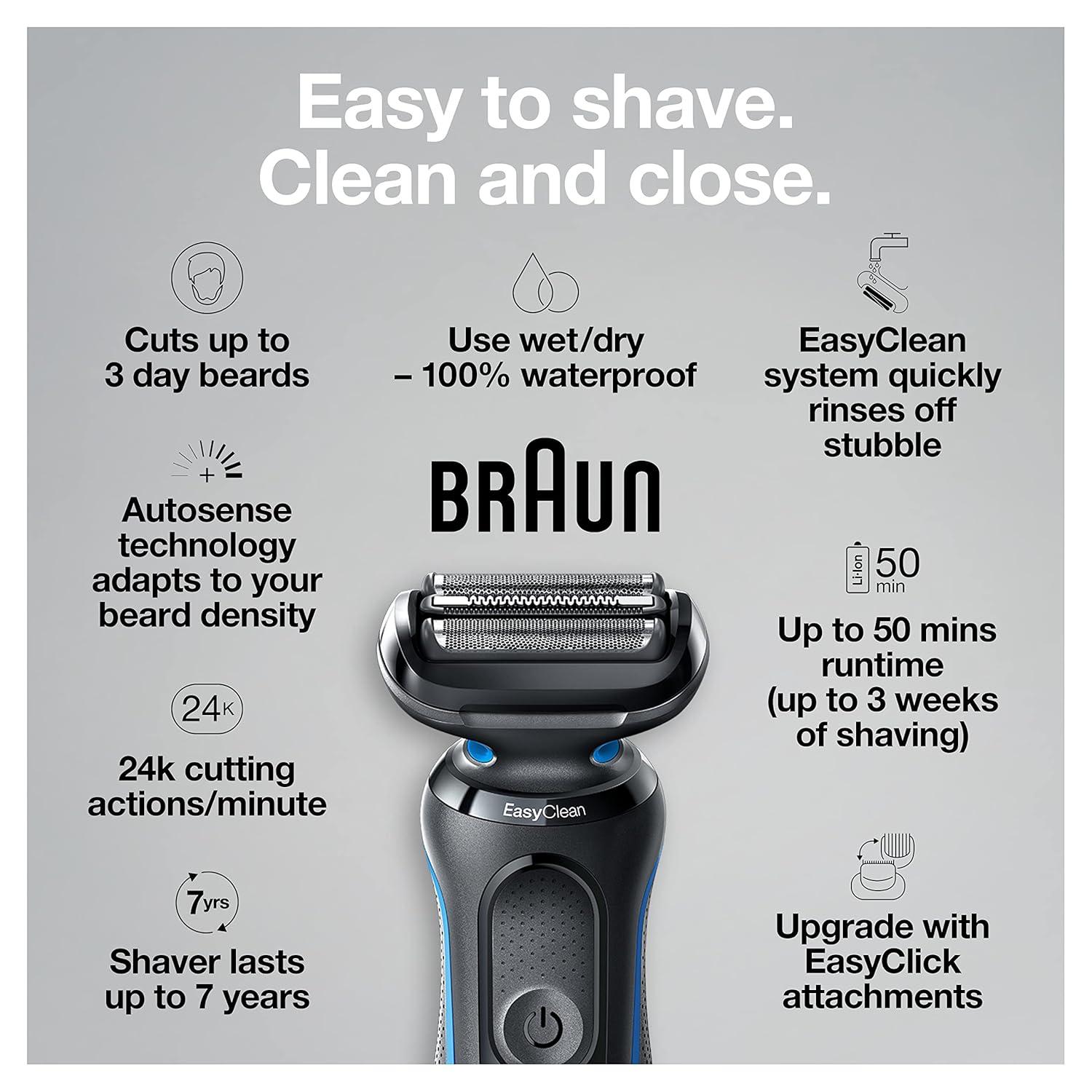 Braun Electric Shaver for Men, Series 5 5118s, Waterproof, Wet & Dry Shave, Turbo Shaving Mode, Foil Shaver with Precision Trimmer, Battery Powered, 50 Minute Battery Runtime(Black)