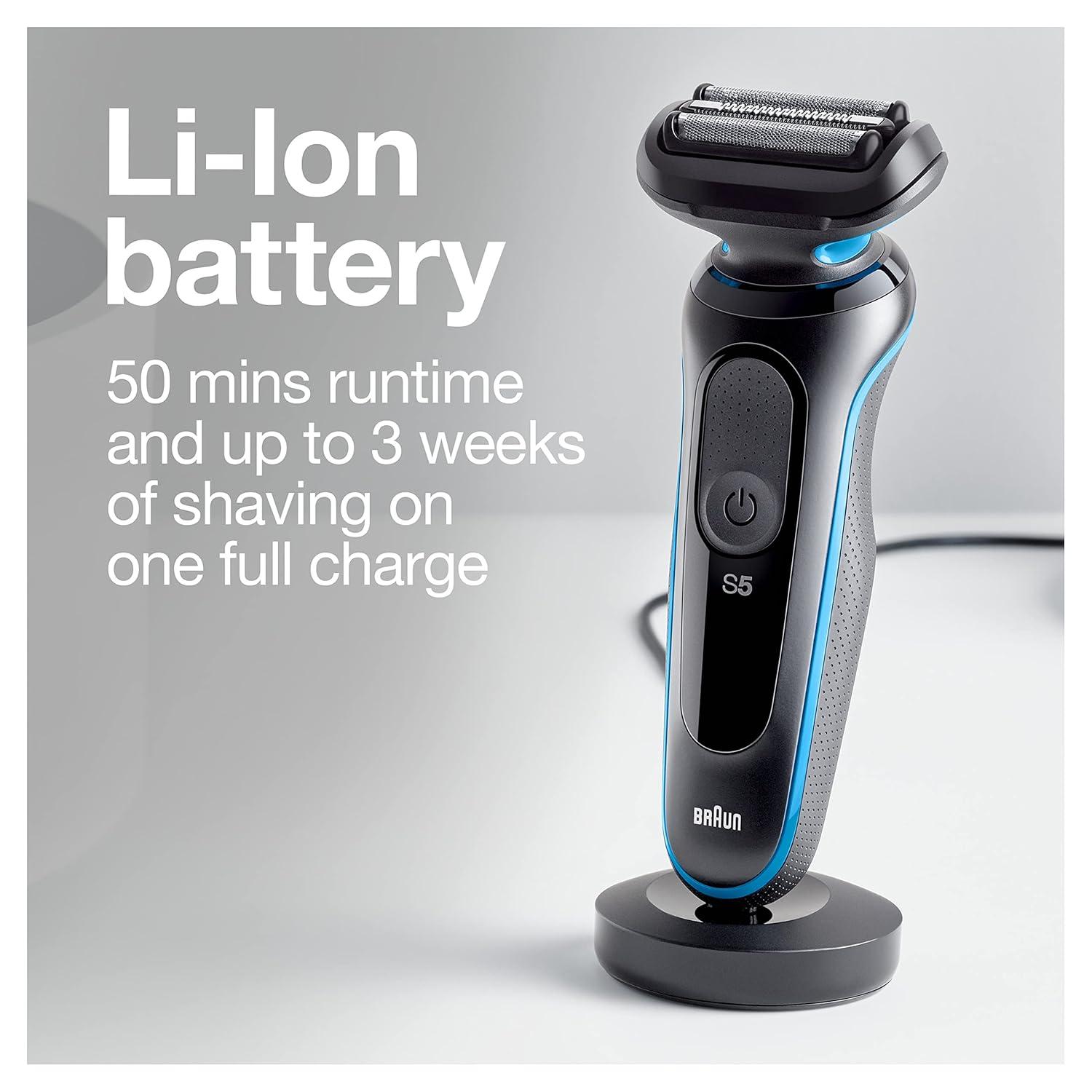 Braun Electric Shaver for Men, Series 5 5118s, Waterproof, Wet & Dry Shave, Turbo Shaving Mode, Foil Shaver with Precision Trimmer, Battery Powered, 50 Minute Battery Runtime(Black)
