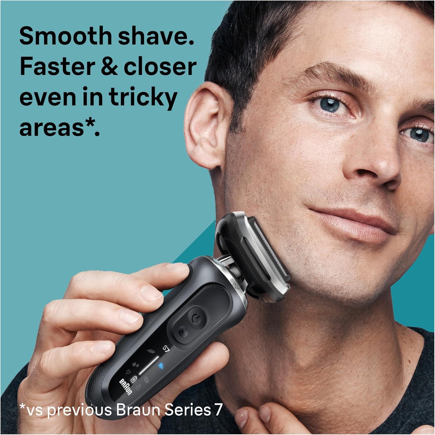 Braun Electric Shaver for Men, Series 7 7127cs, Wet & Dry Shave, Turbo & Gentle Shaving Modes, Waterproof Foil Shaver, Engineered in Germany, with Beard Trimmer, Charging Stand, Space Grey(7127cs)