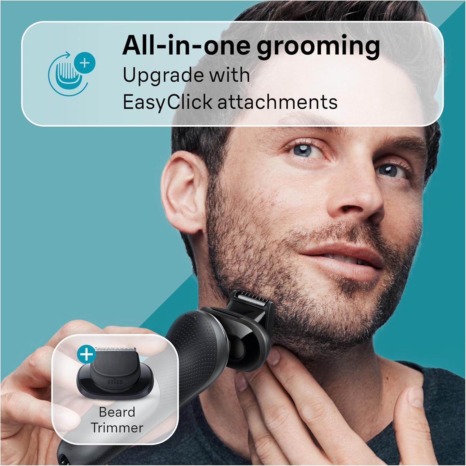 Braun Electric Shaver for Men, Series 7 7127cs, Wet & Dry Shave, Turbo & Gentle Shaving Modes, Waterproof Foil Shaver, Engineered in Germany, with Beard Trimmer, Charging Stand, Space Grey(7127cs)