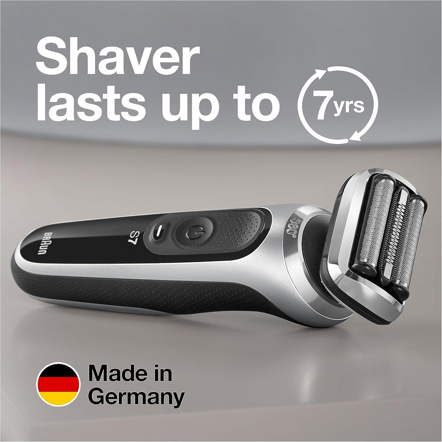 Braun Electric Shaver for Men, Series 7 7185cc, Waterproof, Wet & Dry Shave, Shaving Kit with SmartCare Center and Beard Trimmer, 3 Shave Modes, 60 Minute Battery Runtime, 10 Piece Set(Silver)