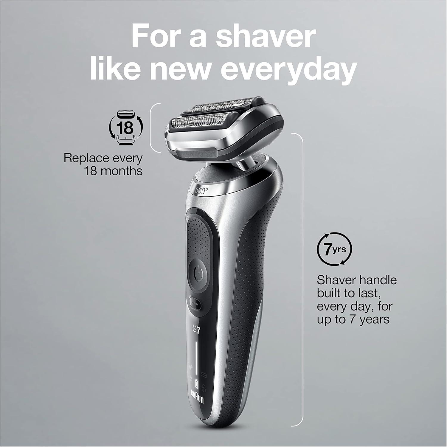 Braun Electric Shaver for Men, Series 7 7185cc, Waterproof, Wet & Dry Shave, Shaving Kit with SmartCare Center and Beard Trimmer, 3 Shave Modes, 60 Minute Battery Runtime, 10 Piece Set(Silver)