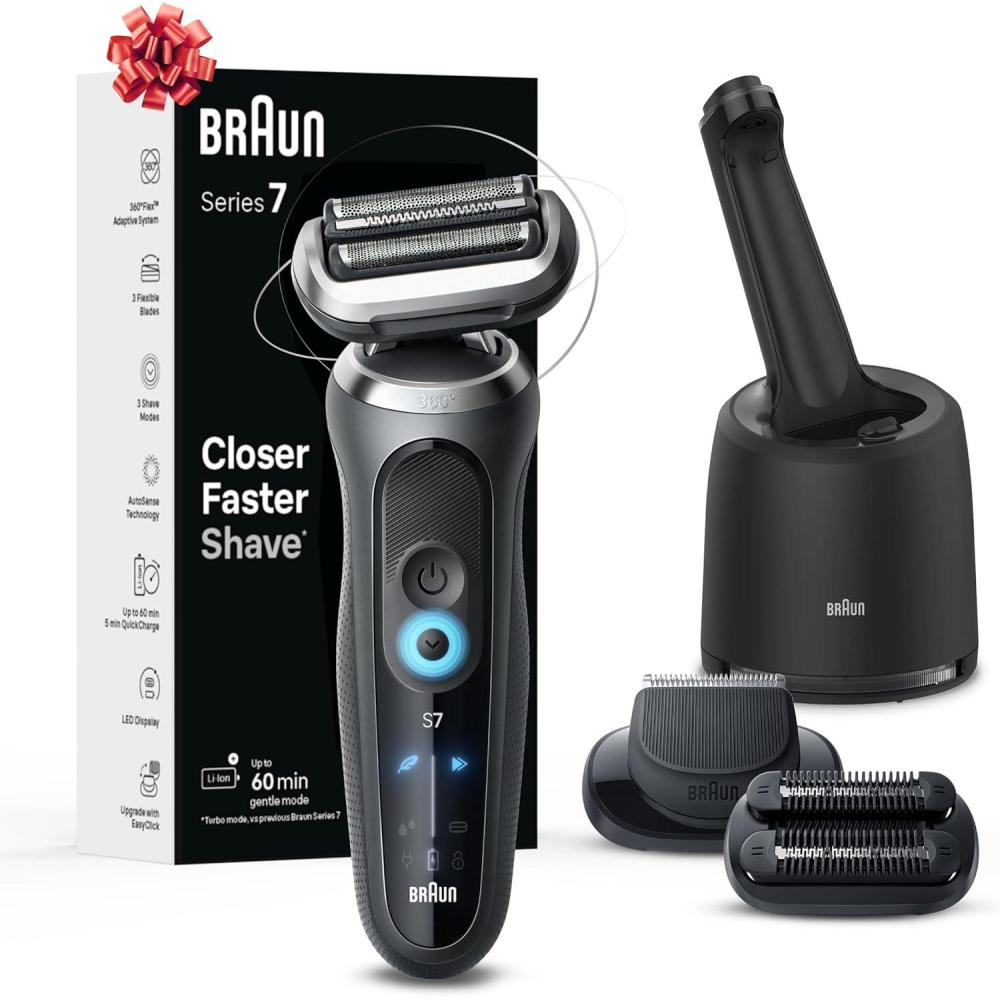 Braun Electric Shaver for Men, Series 7 7185cc, Waterproof, Wet & Dry Shave, Shaving Kit with SmartCare Center and Beard Trimmer, 3 Shave Modes, 60 Minute Battery Runtime, 10 Piece Set(Grey)