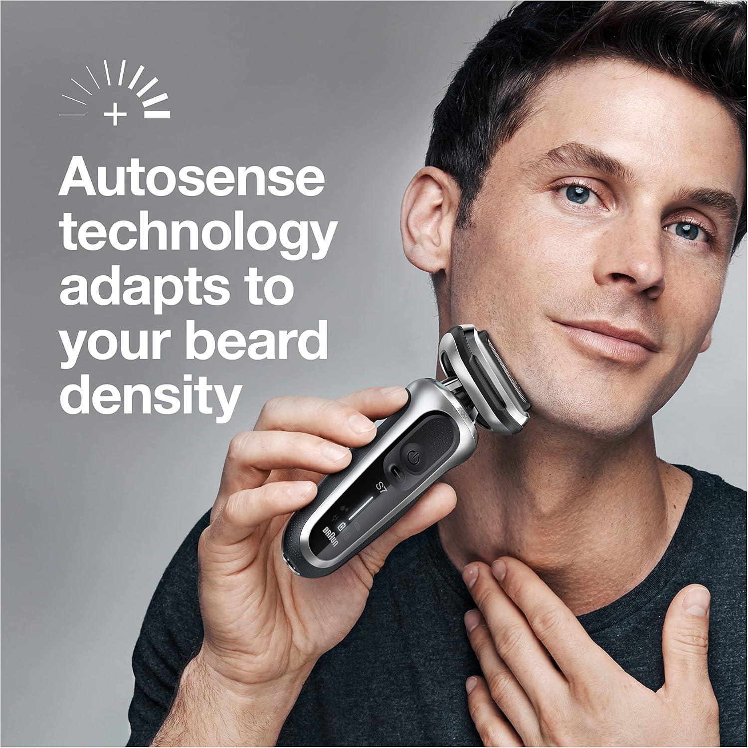 Braun Electric Shaver for Men, Series 7 7127cs, Wet & Dry Shave, Turbo & Gentle Shaving Modes, Waterproof Foil Shaver, Engineered in Germany, with Beard Trimmer, Charging Stand, Space Grey(7071cc)