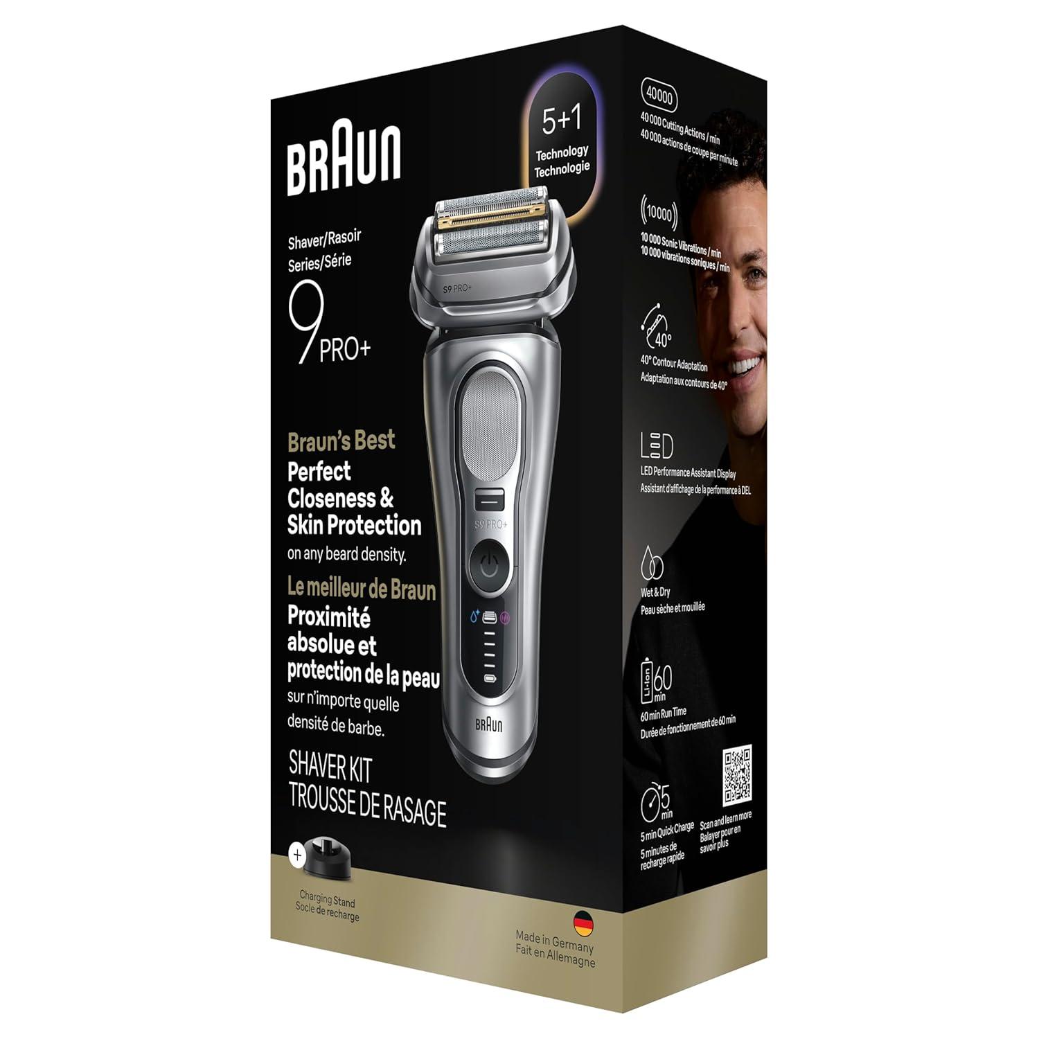 Braun Series 9 Pro 9487cc Electric Razor for Men, Wet & Dry, Rechargeable, Electric Shaver with Clean & Charge Station and ProCare Attachment, Holiday Gifts for Men(9617s)