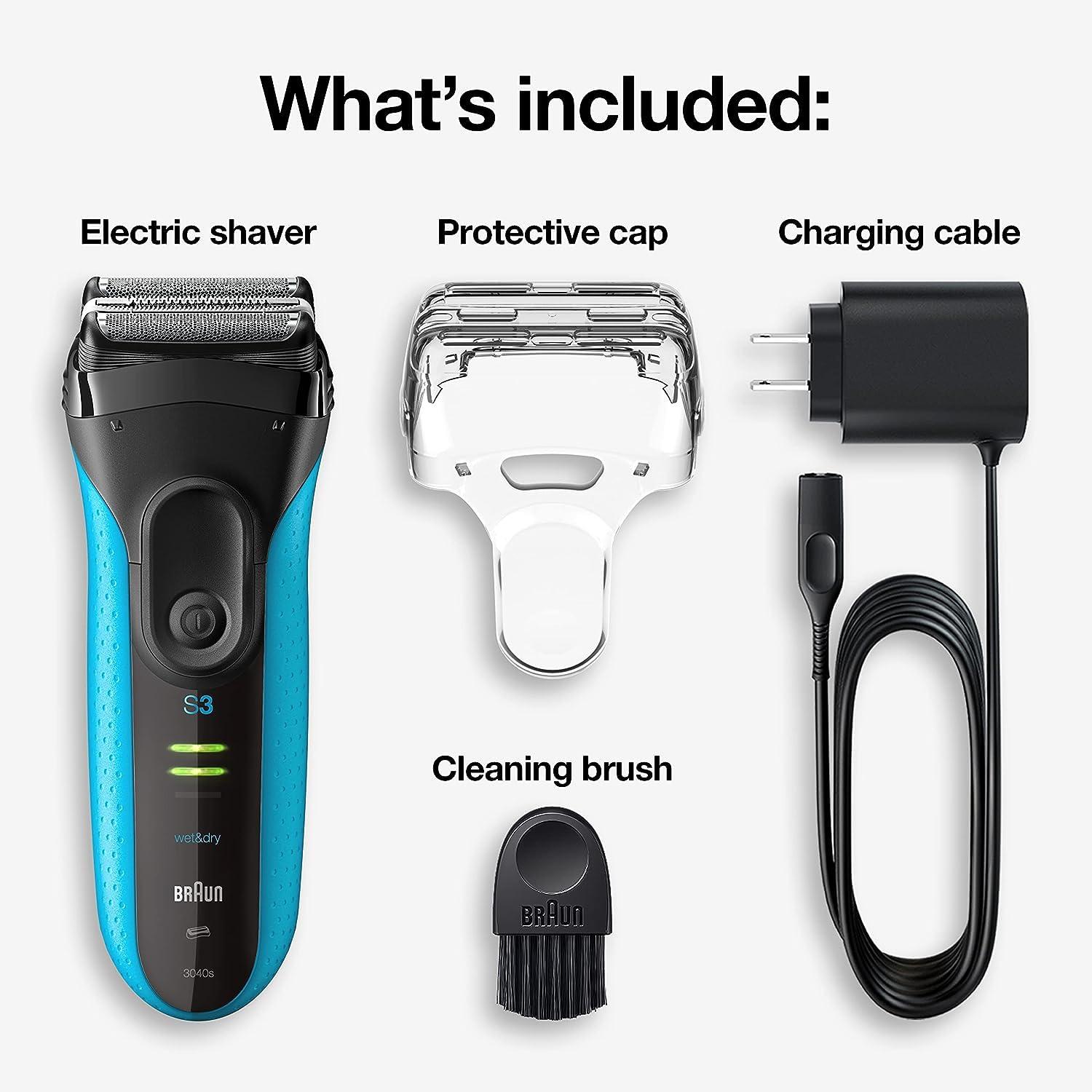 Braun Electric Series 3 Razor with Precision Trimmer, Rechargeable, Wet & Dry Foil Shaver for Men, Blue/Black, 4 Piece(Series 3 Shaver)