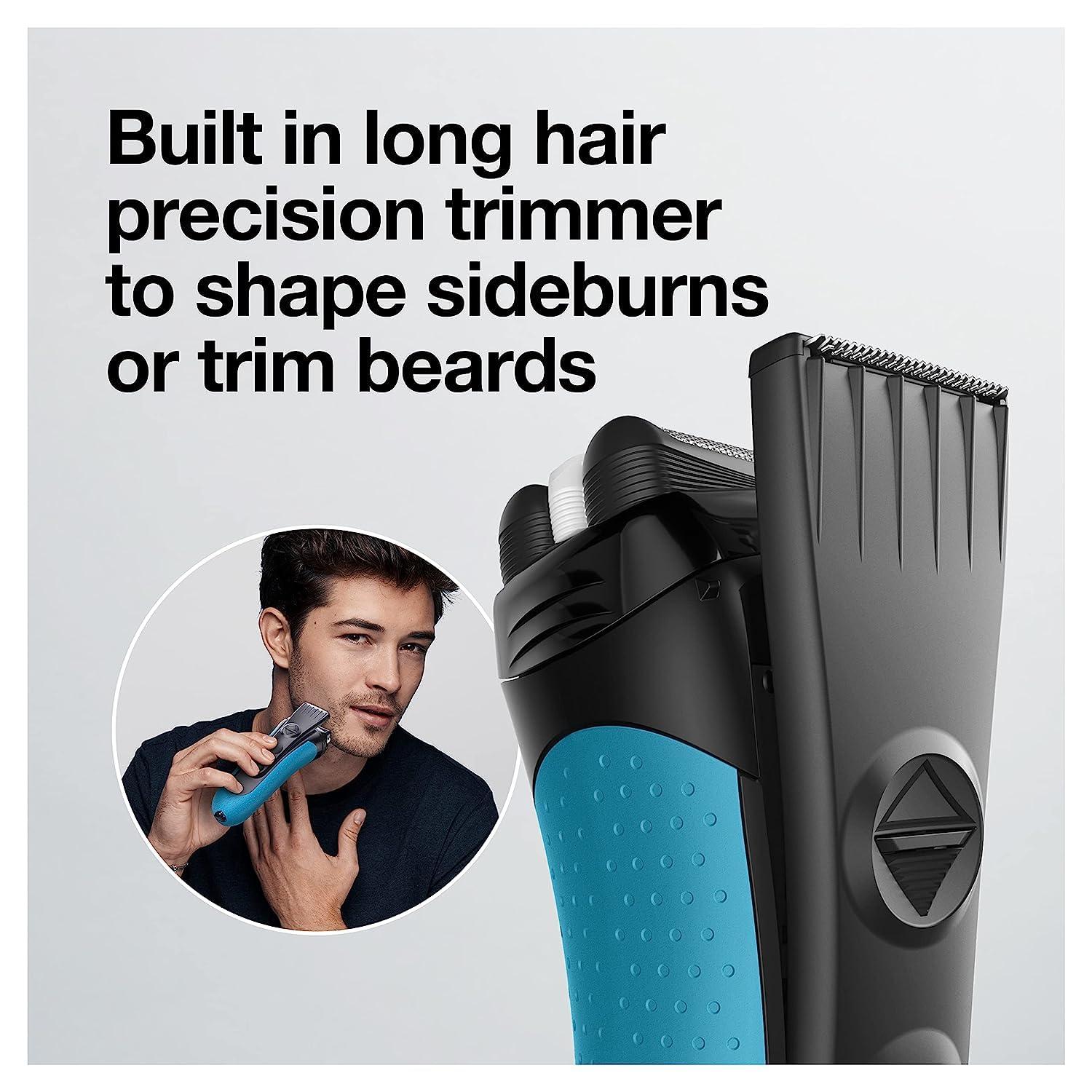 Braun Electric Series 3 Razor with Precision Trimmer, Rechargeable, Wet & Dry Foil Shaver for Men, Blue/Black, 4 Piece(Series 3 Shaver)