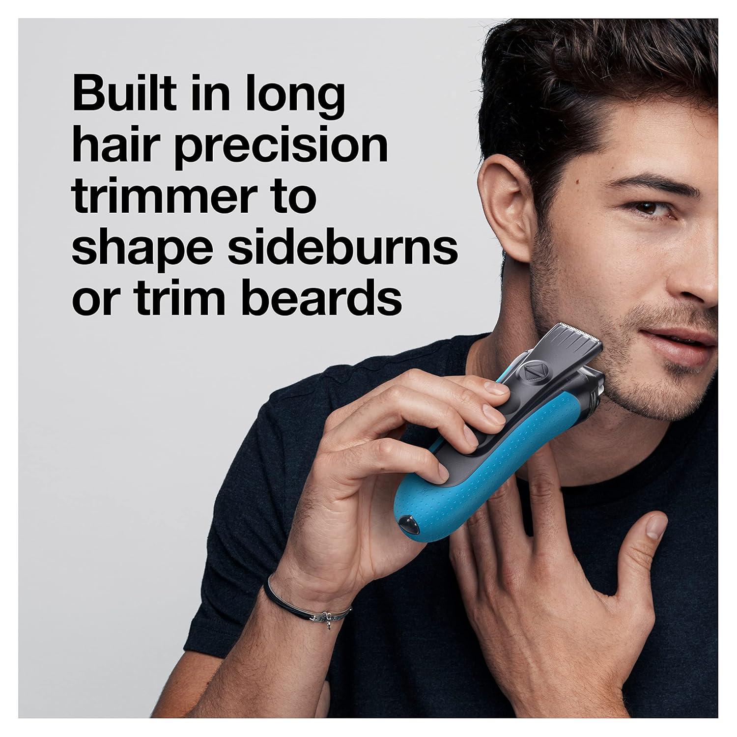 Braun Electric Series 3 Razor with Precision Trimmer, Rechargeable, Wet & Dry Foil Shaver for Men, Blue/Black, 4 Piece(Series 3 Shaver)