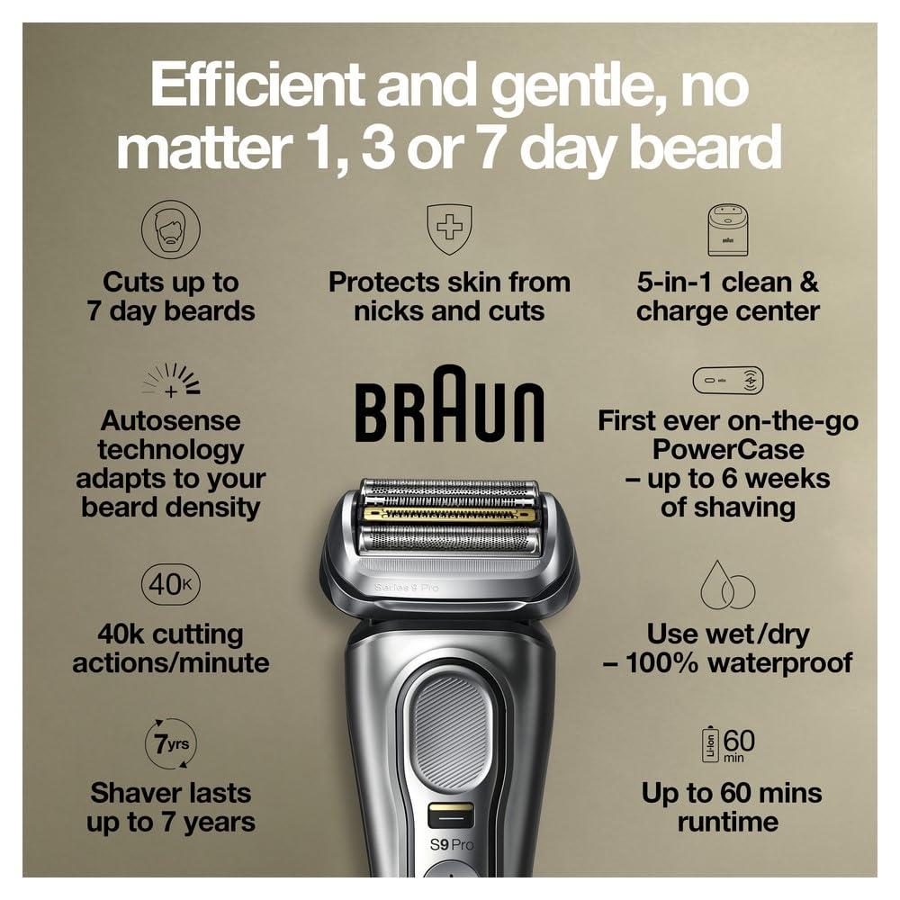 Braun Series 9 Pro 9419s Electric Shaver for Men, Wet & Dry Razor, Shaving Kit with 4+1 Head with ProLift Trimmer(9477cc Shaver)