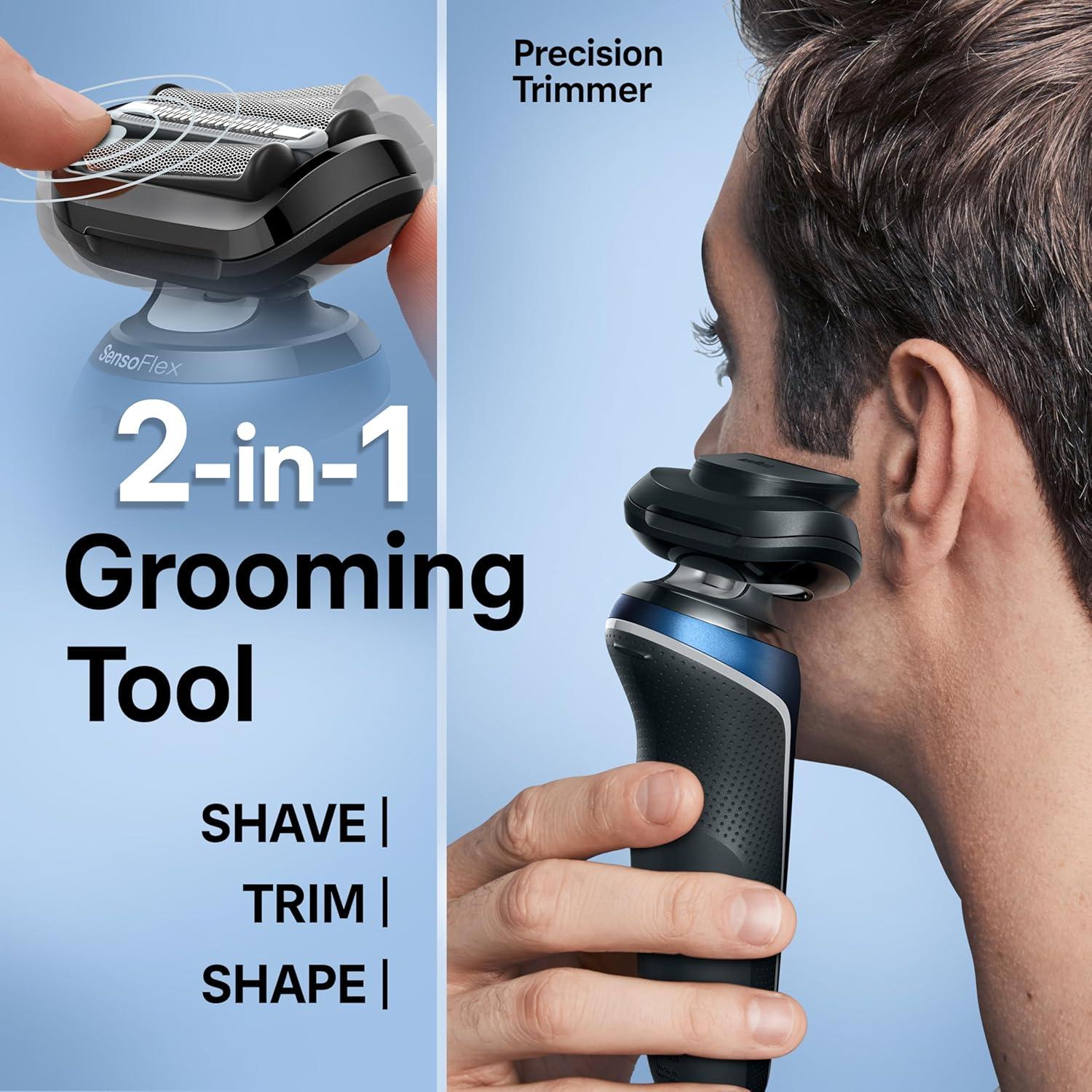 Braun Electric Shaver for Men, Series 6 6120s, Wet & Dry Shave, Turbo & Gentle Shaving Modes, with Precision Trimmer & Pouch, Blue(Blue)