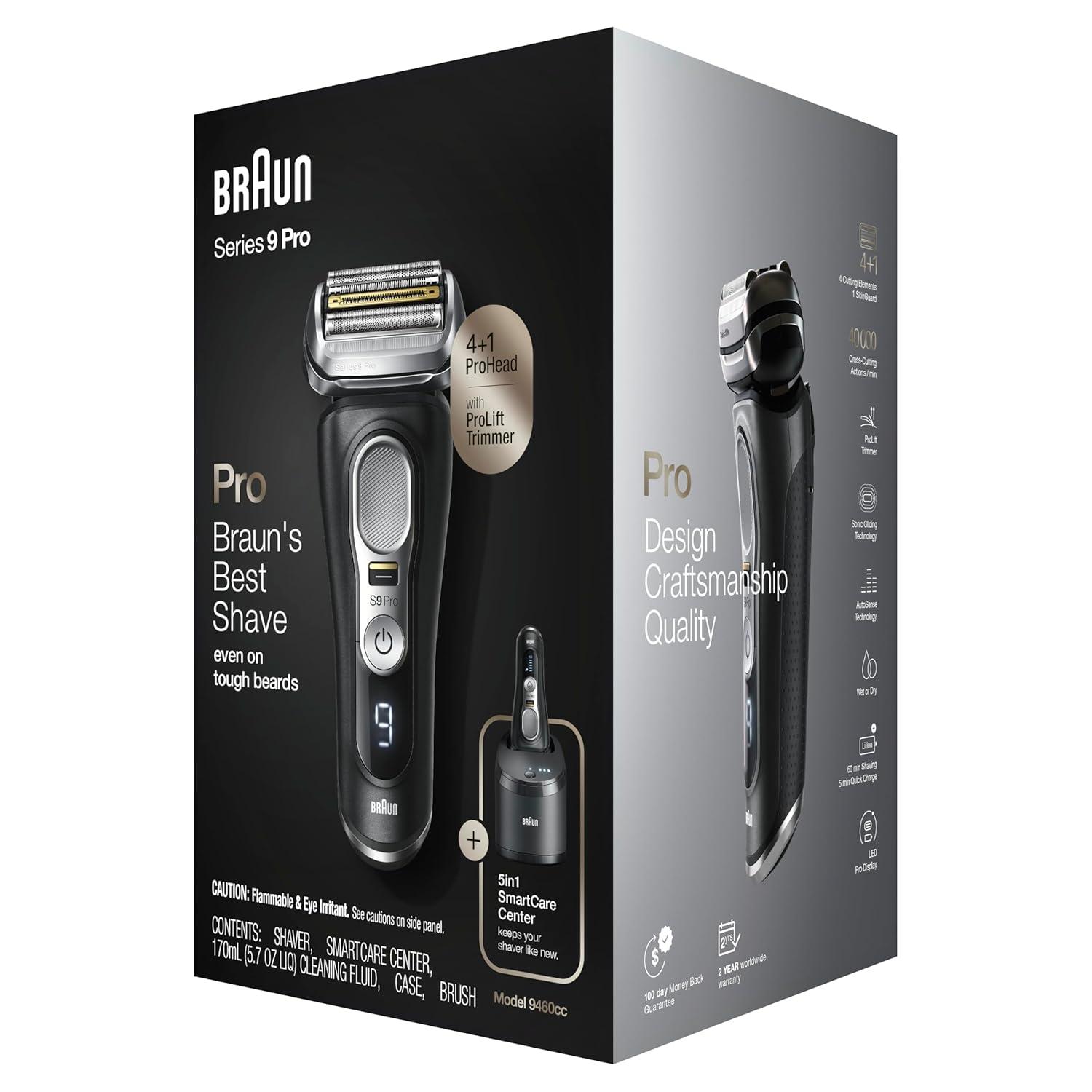 Braun Series 9 Pro 9460cc Electric Razor, Waterproof Foil Shaver, Wet/Dry Use, ProLift Beard Trimmer, 5-in-1 Cleaning & Charging SmartCare Center(9460cc Shaver)