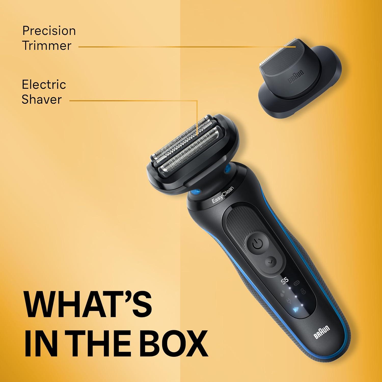 Braun Electric Shaver for Men, Series 5 5118s, Waterproof, Wet & Dry Shave, Turbo Shaving Mode, Foil Shaver with Precision Trimmer, Battery Powered, 50 Minute Battery Runtime(Blue)