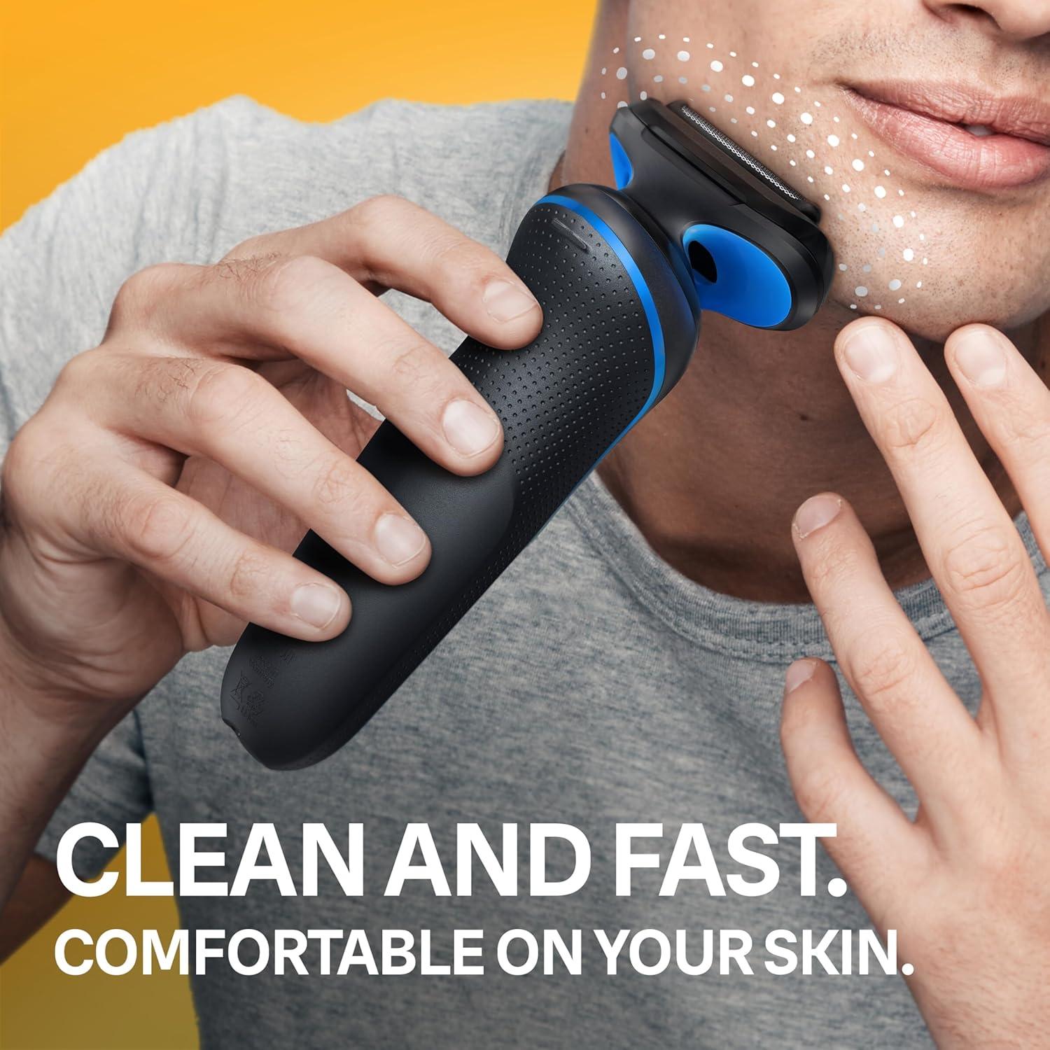 Braun Electric Shaver for Men, Series 5 5118s, Waterproof, Wet & Dry Shave, Turbo Shaving Mode, Foil Shaver with Precision Trimmer, Battery Powered, 50 Minute Battery Runtime(Blue)