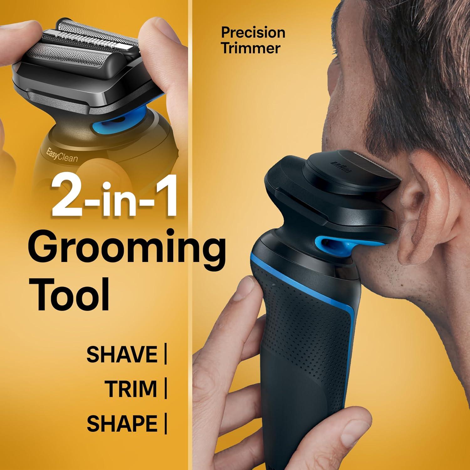 Braun Electric Shaver for Men, Series 5 5118s, Waterproof, Wet & Dry Shave, Turbo Shaving Mode, Foil Shaver with Precision Trimmer, Battery Powered, 50 Minute Battery Runtime(Blue)