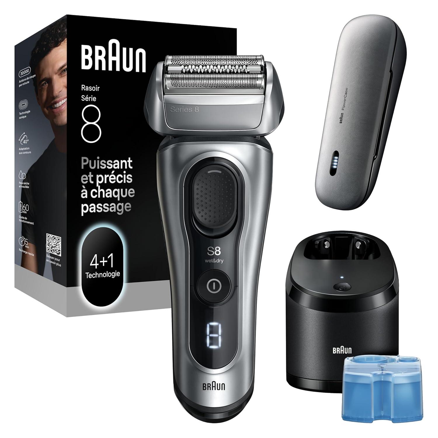 Braun Series 8 Electric Shaver, Shaving Kit with 4+1 Shaving Elements, Precision Long Hair Trimmer, SmartCare Center, PowerCase