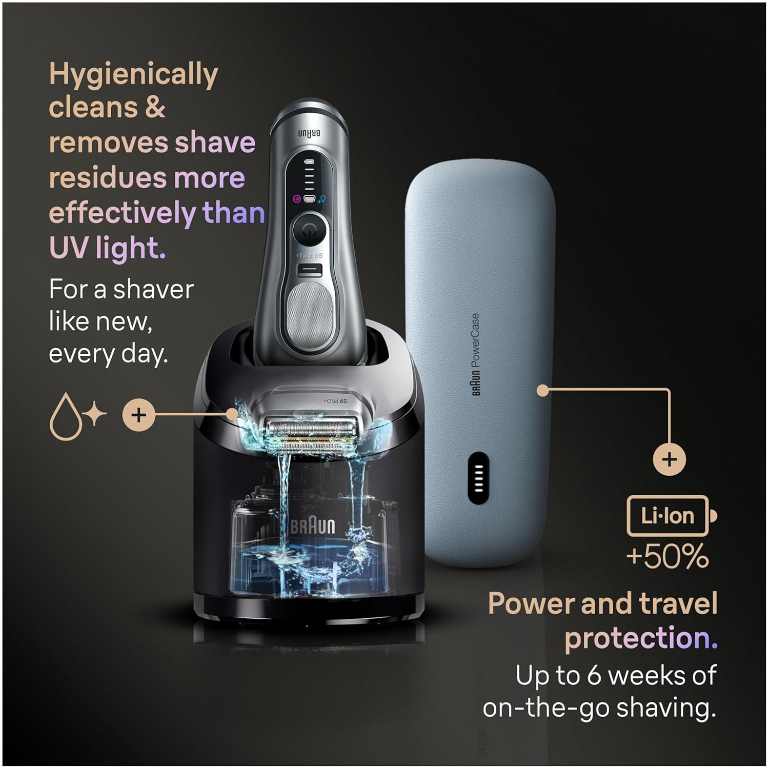 Braun Series 9 Pro 9487cc Electric Razor for Men, Wet & Dry, Rechargeable, Electric Shaver with Clean & Charge Station and ProCare Attachment, Holiday Gifts for Men(9677cc)