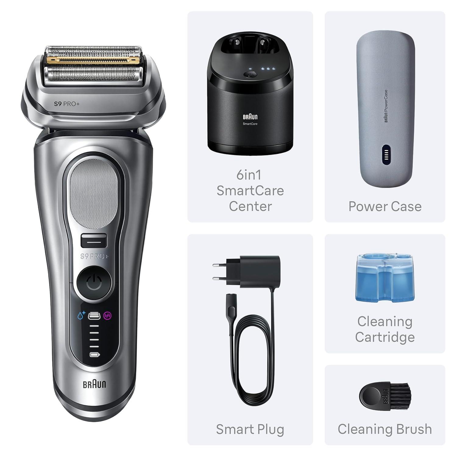 Braun Series 9 Pro 9487cc Electric Razor for Men, Wet & Dry, Rechargeable, Electric Shaver with Clean & Charge Station and ProCare Attachment, Holiday Gifts for Men(9677cc)
