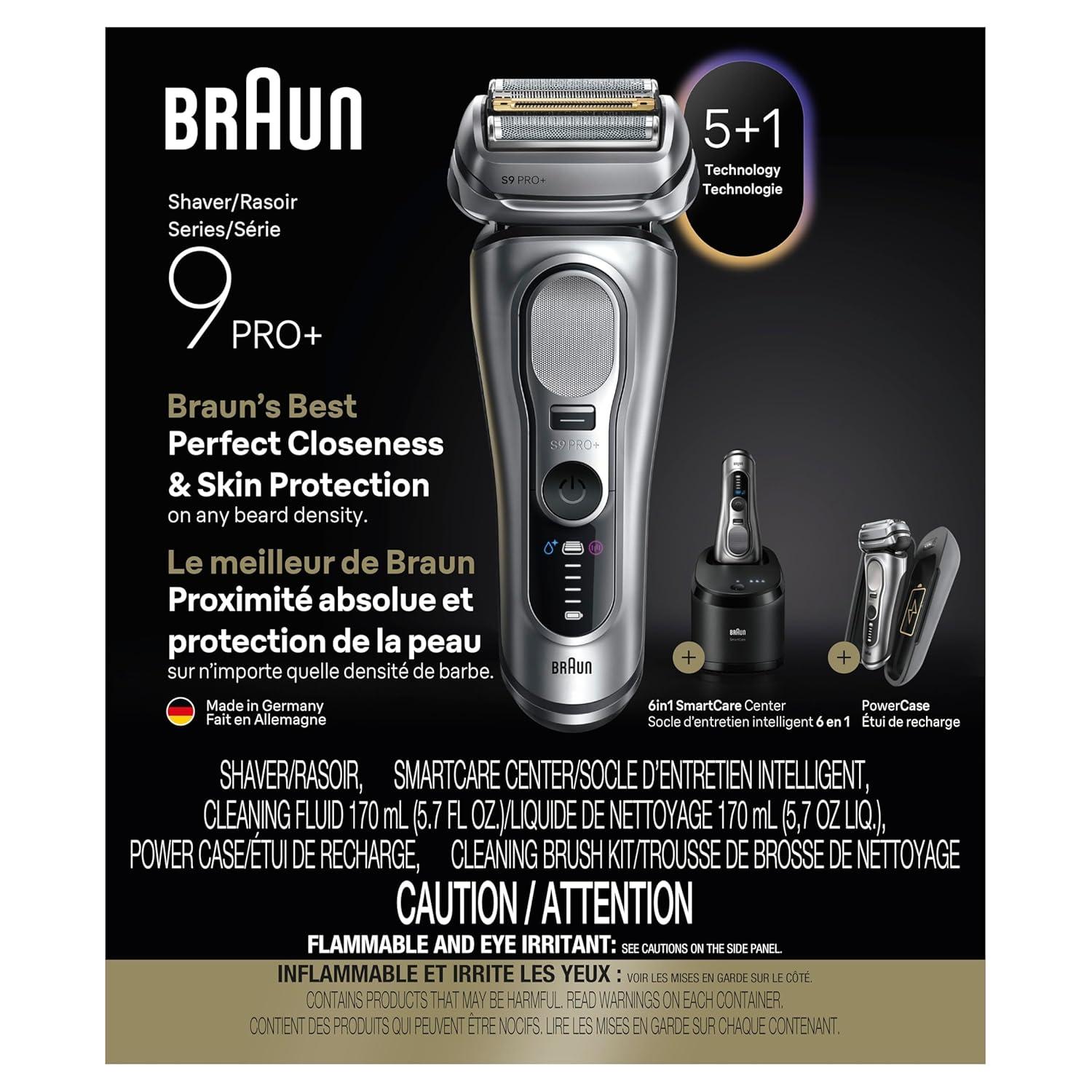 Braun Series 9 Pro 9487cc Electric Razor for Men, Wet & Dry, Rechargeable, Electric Shaver with Clean & Charge Station and ProCare Attachment, Holiday Gifts for Men(9677cc)