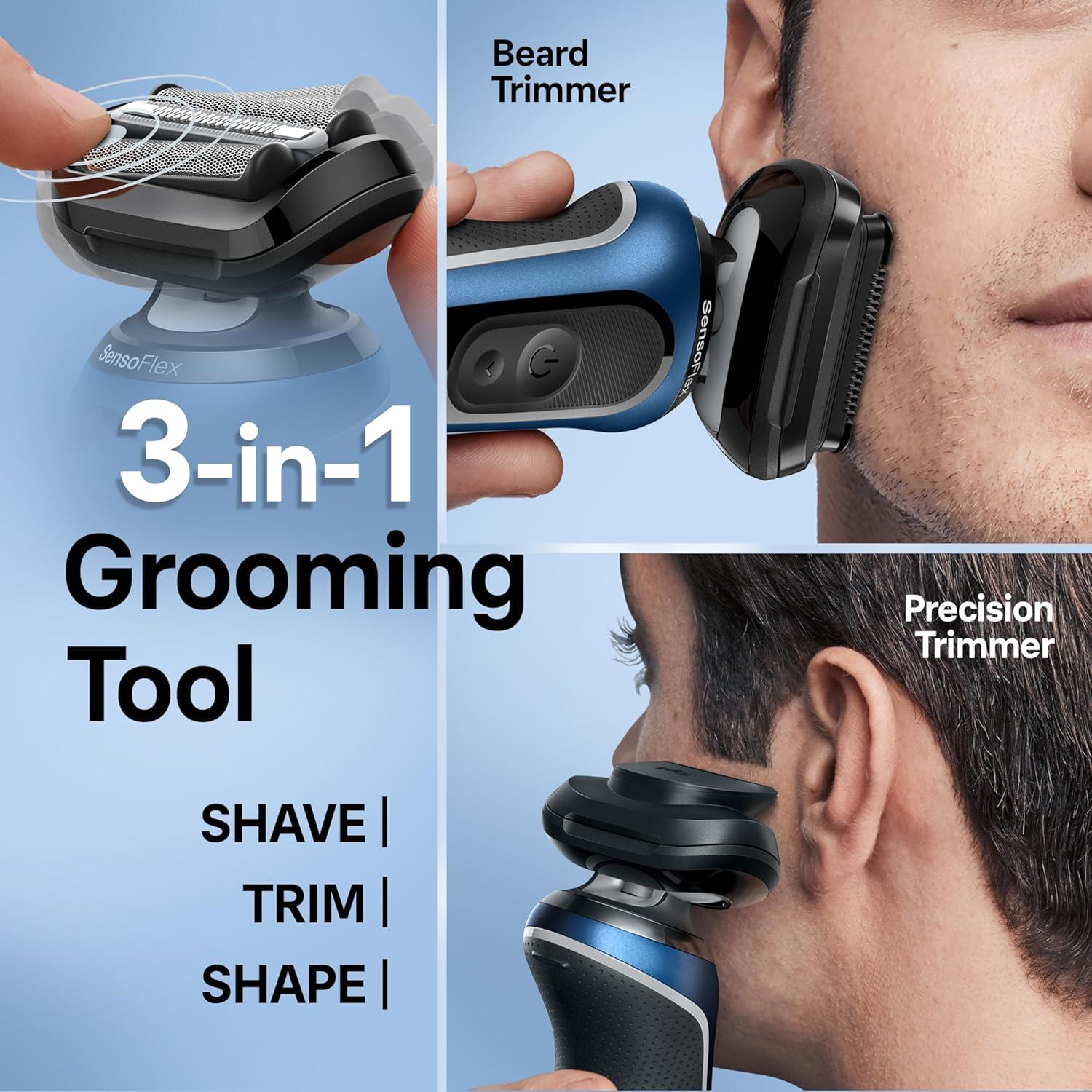 Braun Electric Shaver for Men, Series 6 6177cc, Wet & Dry Shave, Turbo & Gentle Shaving Modes, Foil Shaver, Blue(6177cc)