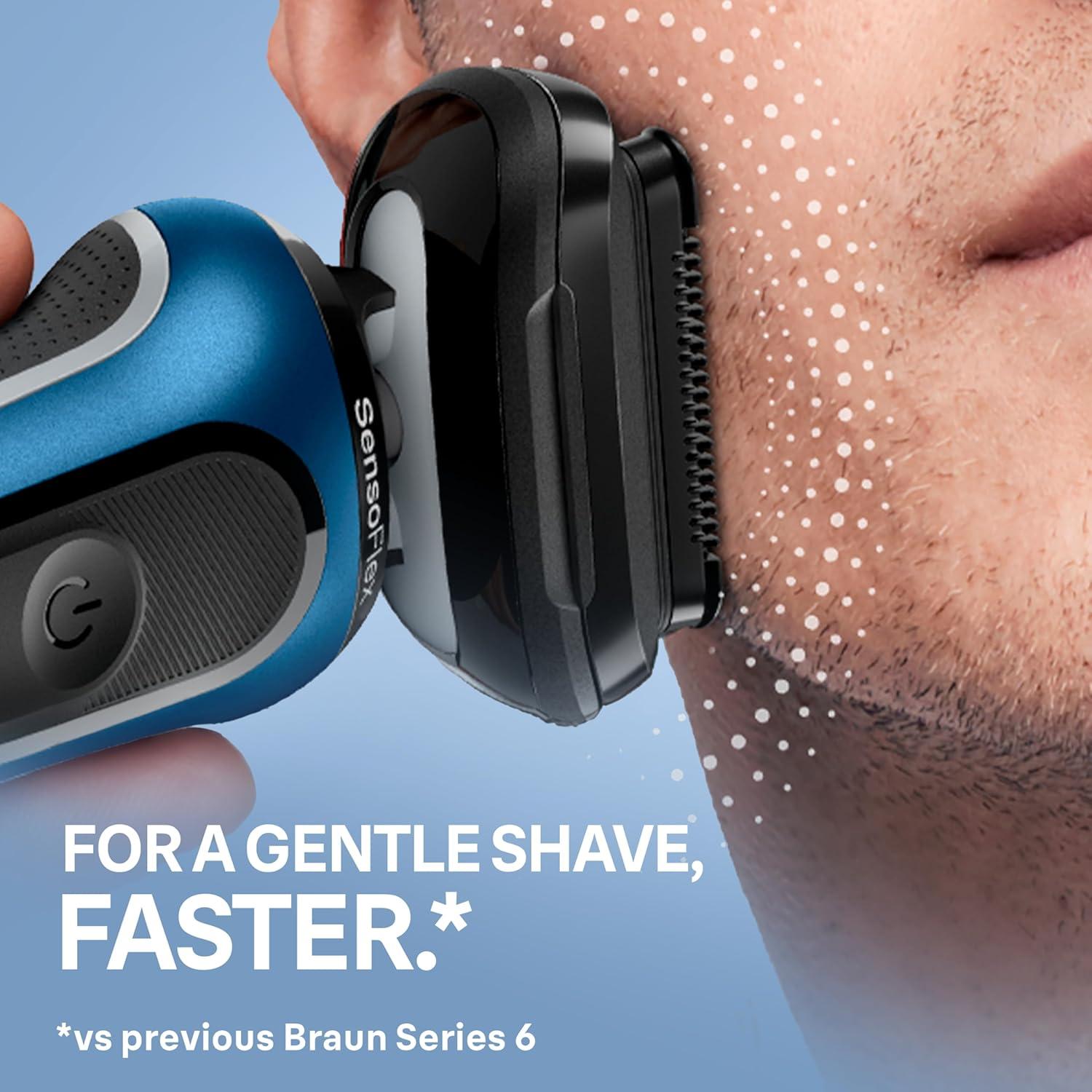 Braun Electric Shaver for Men, Series 6 6177cc, Wet & Dry Shave, Turbo & Gentle Shaving Modes, Foil Shaver, Blue(6177cc)