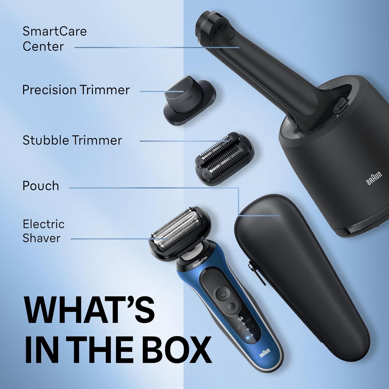 Braun Electric Shaver for Men, Series 6 6177cc, Wet & Dry Shave, Turbo & Gentle Shaving Modes, Foil Shaver, Blue(6177cc)