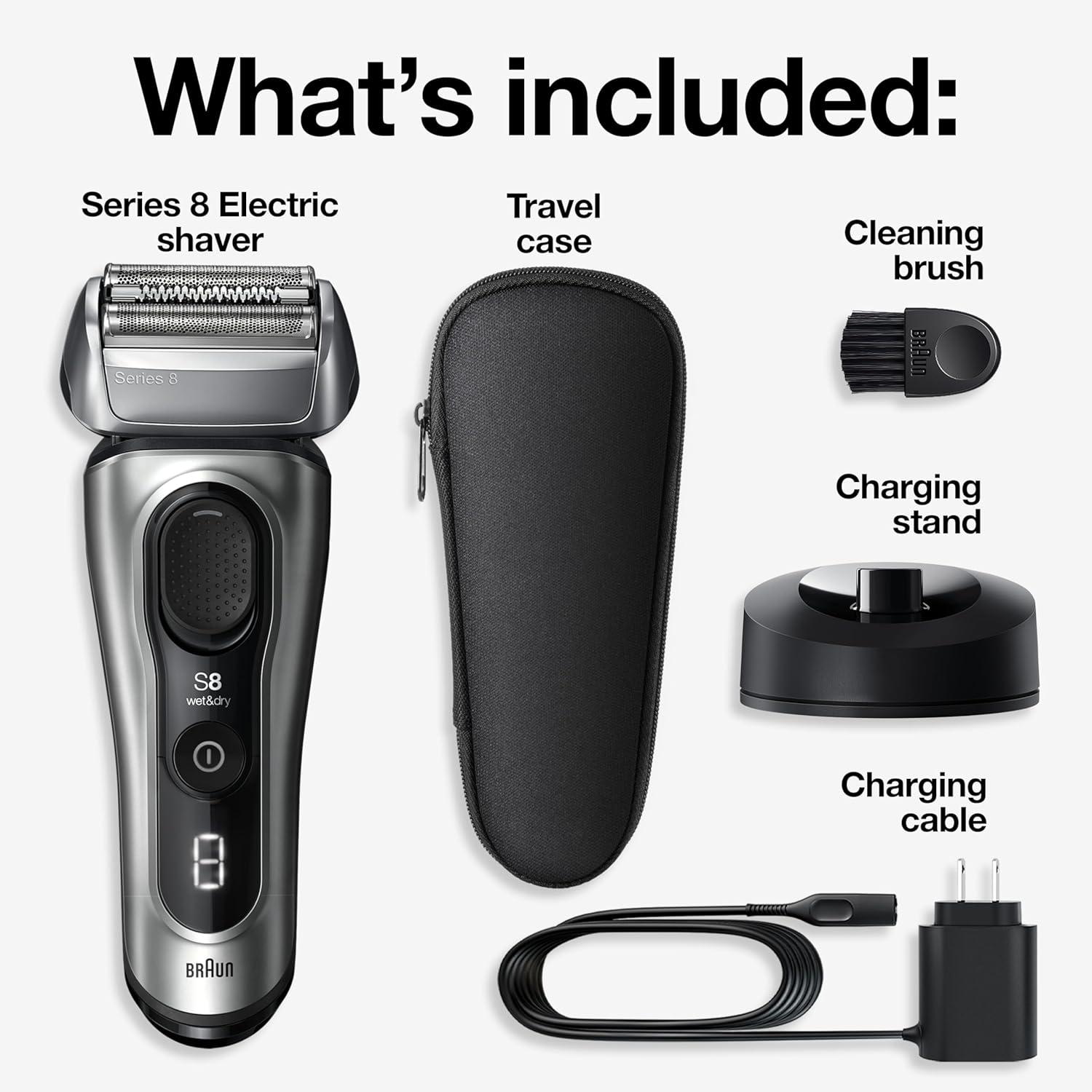 Braun Series 8 8560cc Electric Razor for Men, 4+1 Shaving Elements & Precision Long Hair Trimmer, 5in1 SmartCare Center, Close & Gentle Even on Dense Beards, Wet & Dry Electric Razor, 60min Runtime(Silver)