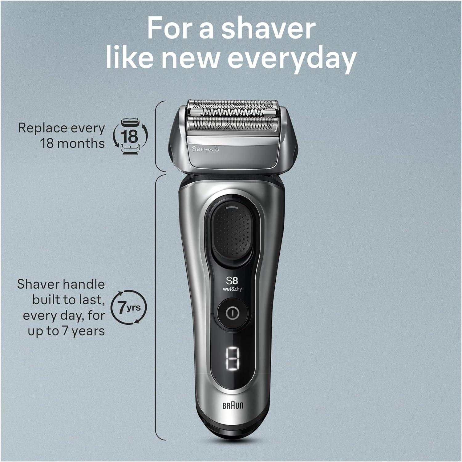 Braun Series 8 8560cc Electric Razor for Men, 4+1 Shaving Elements & Precision Long Hair Trimmer, 5in1 SmartCare Center, Close & Gentle Even on Dense Beards, Wet & Dry Electric Razor, 60min Runtime(Silver)