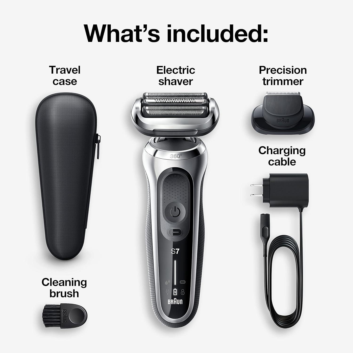 Braun Electric Shaver for Men, Series 7 7120s, Wet & Dry Shave, Turbo & Gentle Shaving Modes, Waterproof Foil Shaver, with Precision Trimmer, Space Grey(Silver)