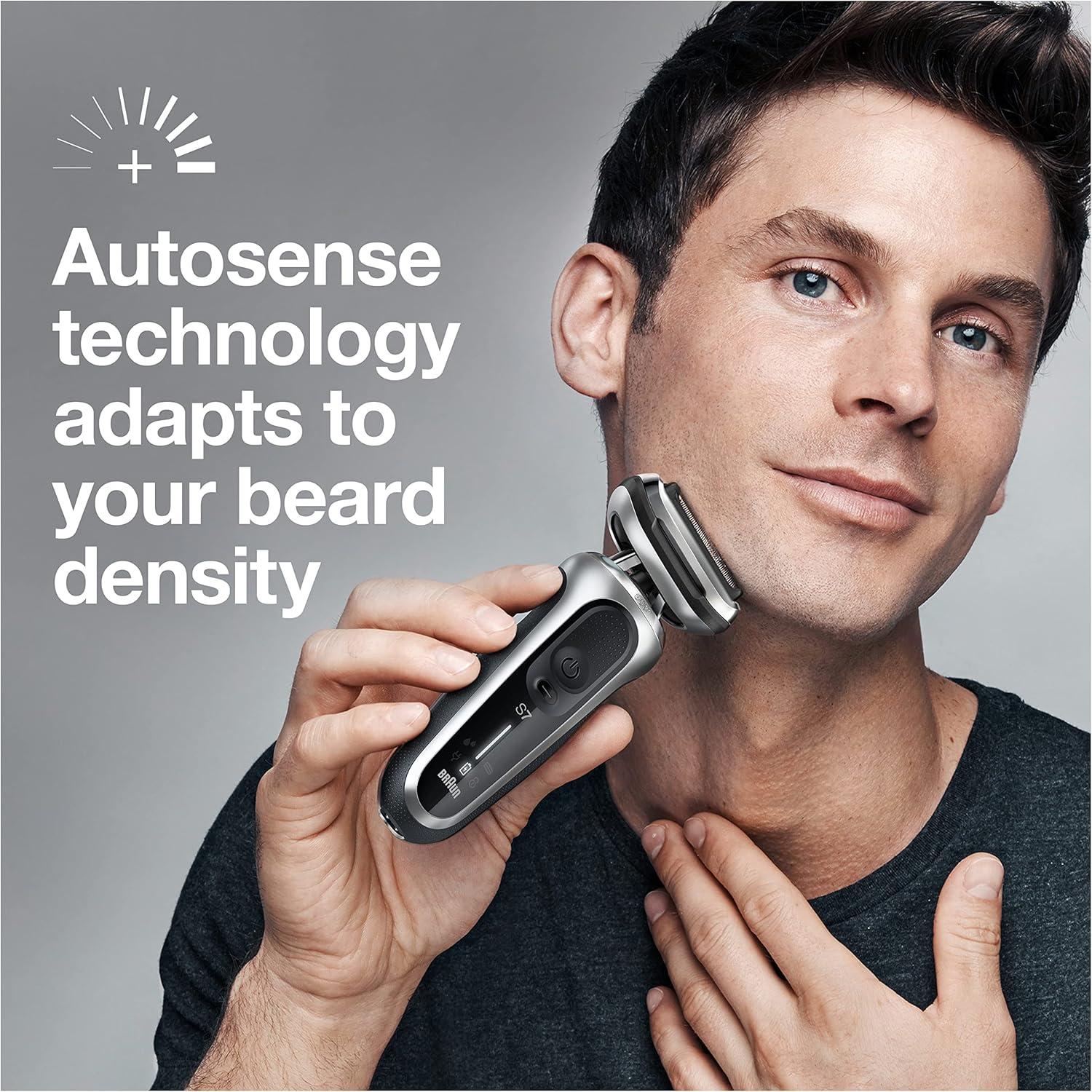 Braun Electric Shaver for Men, Series 7 7120s, Wet & Dry Shave, Turbo & Gentle Shaving Modes, Waterproof Foil Shaver, with Precision Trimmer, Space Grey(Silver)