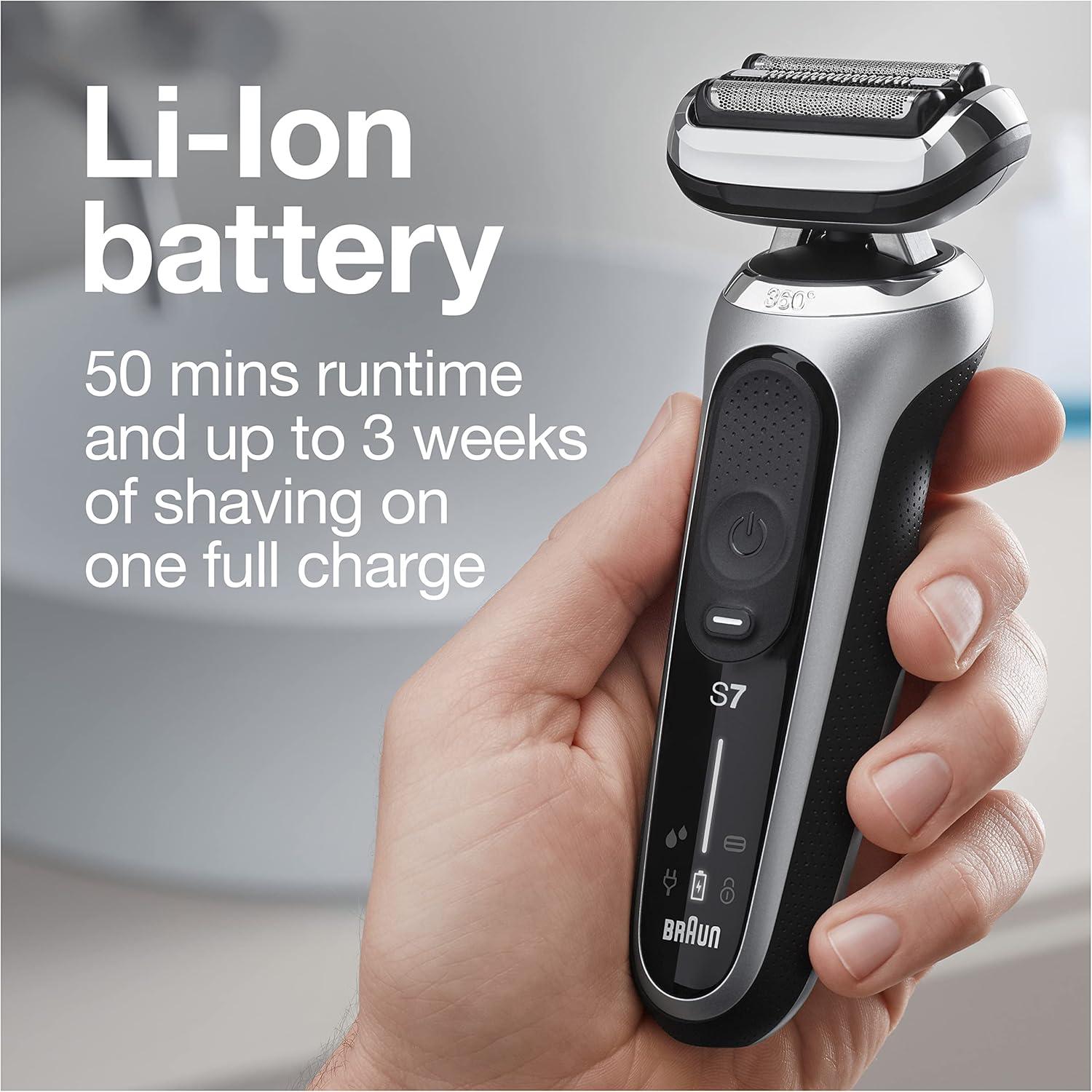 Braun Electric Shaver for Men, Series 7 7120s, Wet & Dry Shave, Turbo & Gentle Shaving Modes, Waterproof Foil Shaver, with Precision Trimmer, Space Grey(Silver)