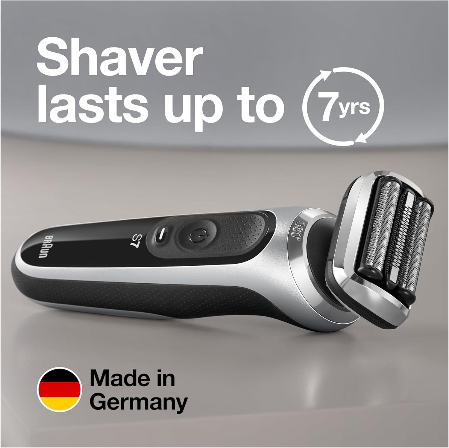 Braun Electric Shaver for Men, Series 7 7120s, Wet & Dry Shave, Turbo & Gentle Shaving Modes, Waterproof Foil Shaver, with Precision Trimmer, Space Grey(Silver)