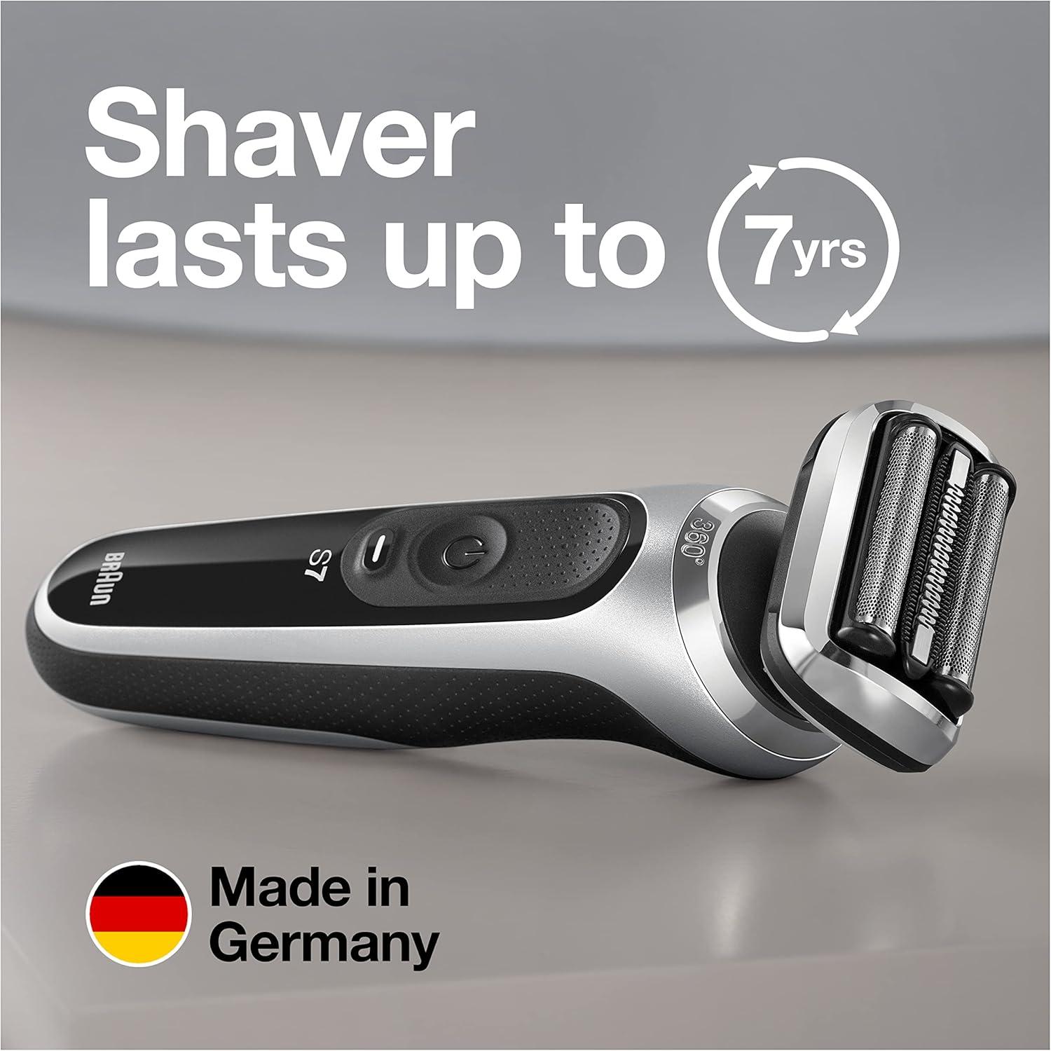 Braun Electric Shaver for Men, Series 7 7120s, Wet & Dry Shave, Turbo & Gentle Shaving Modes, Waterproof Foil Shaver, with Precision Trimmer, Space Grey(Silver)