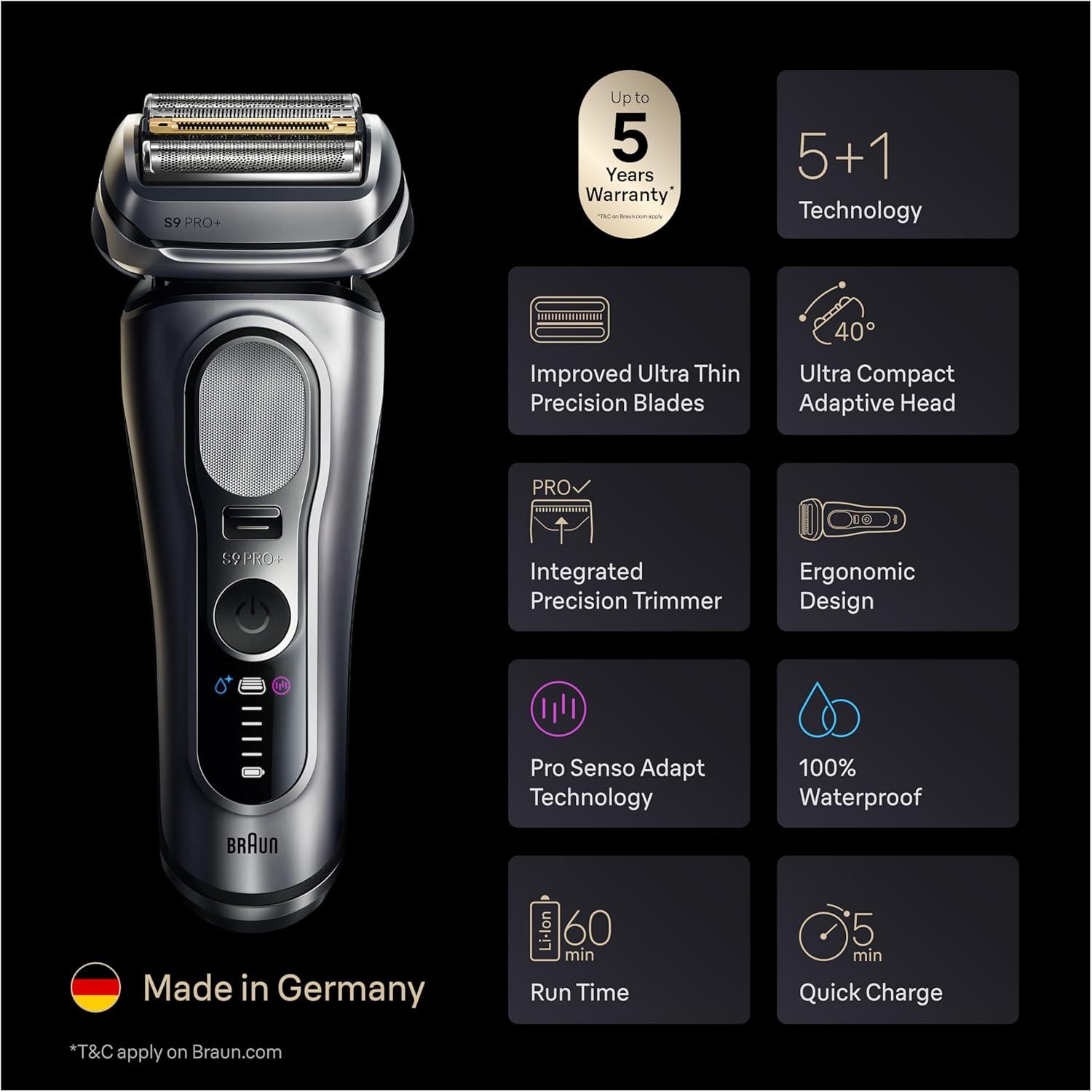 Braun Series 9 PRO+ Electric Shaver, Pro SensoAdapt, 6in1 SmartCare Center, Wet & Dry Razor, 9660CCPS, Black(9697cc)