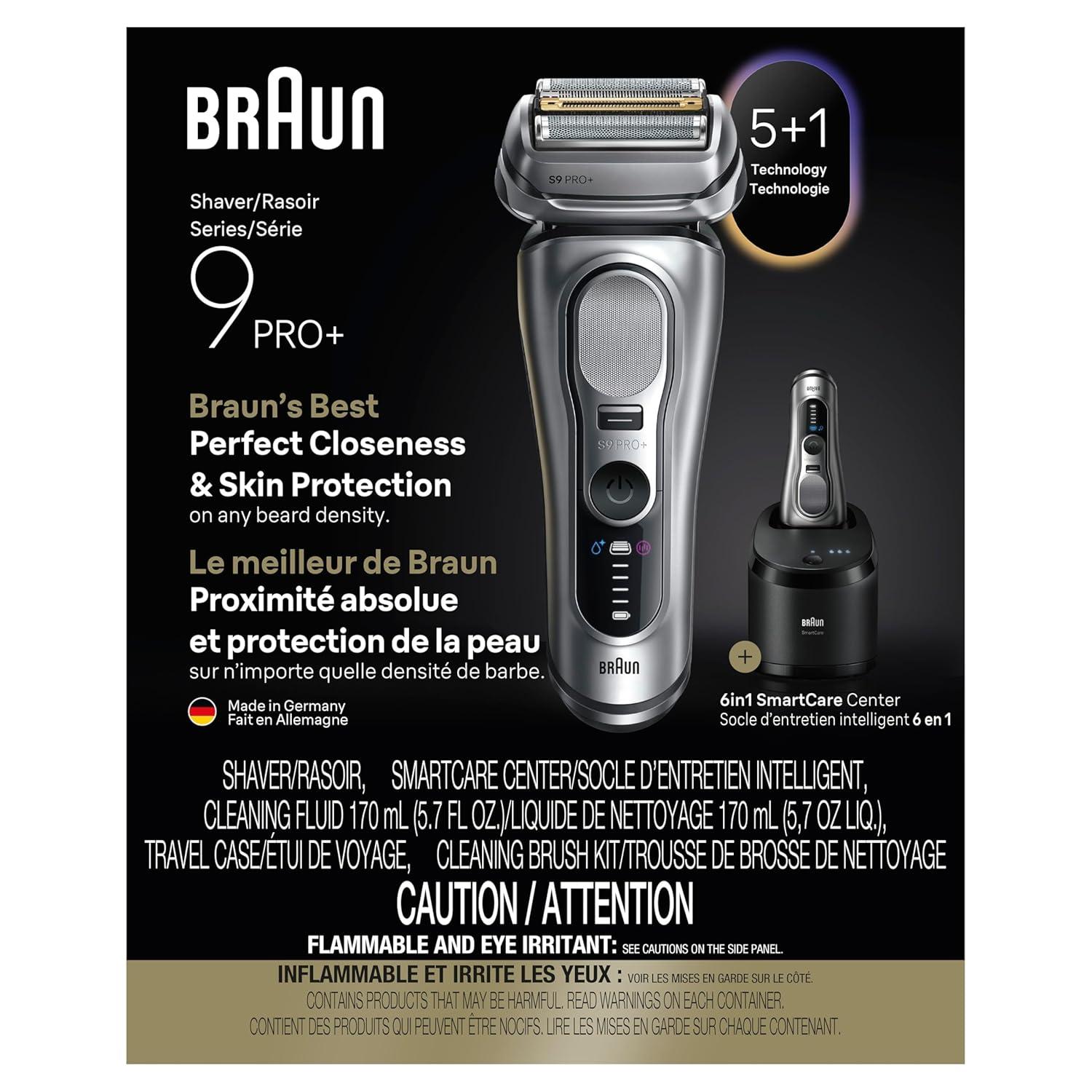 Braun Series 9 Pro 9487cc Electric Razor for Men, Wet & Dry, Rechargeable, Electric Shaver with Clean & Charge Station and ProCare Attachment, Holiday Gifts for Men(9667cc)