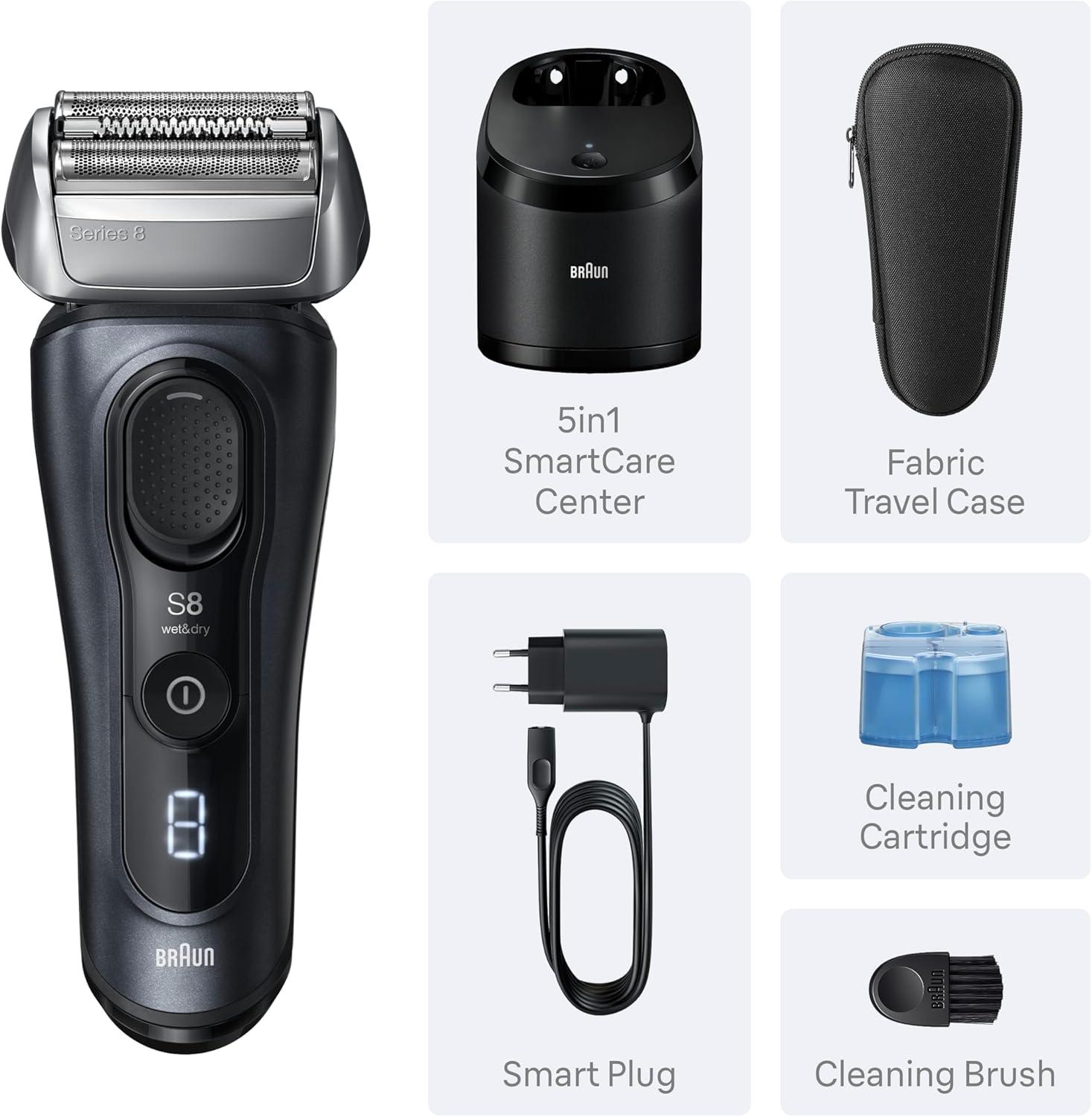 Braun Series 8 8560cc Electric Razor for Men, 4+1 Shaving Elements & Precision Long Hair Trimmer, 5in1 SmartCare Center, Close & Gentle Even on Dense Beards, Wet & Dry Electric Razor, 60min Runtime(Black)