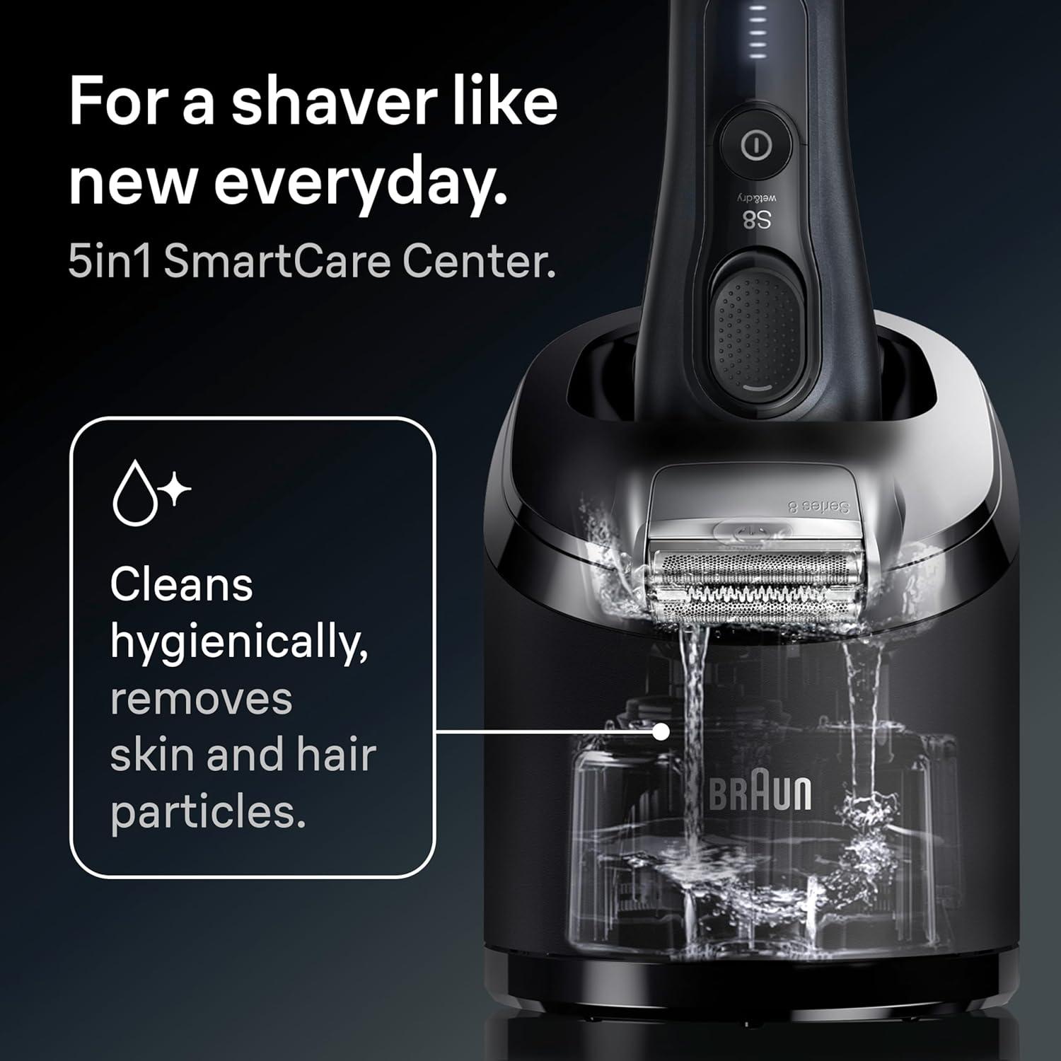 Braun Series 8 8560cc Electric Razor for Men, 4+1 Shaving Elements & Precision Long Hair Trimmer, 5in1 SmartCare Center, Close & Gentle Even on Dense Beards, Wet & Dry Electric Razor, 60min Runtime(Black)