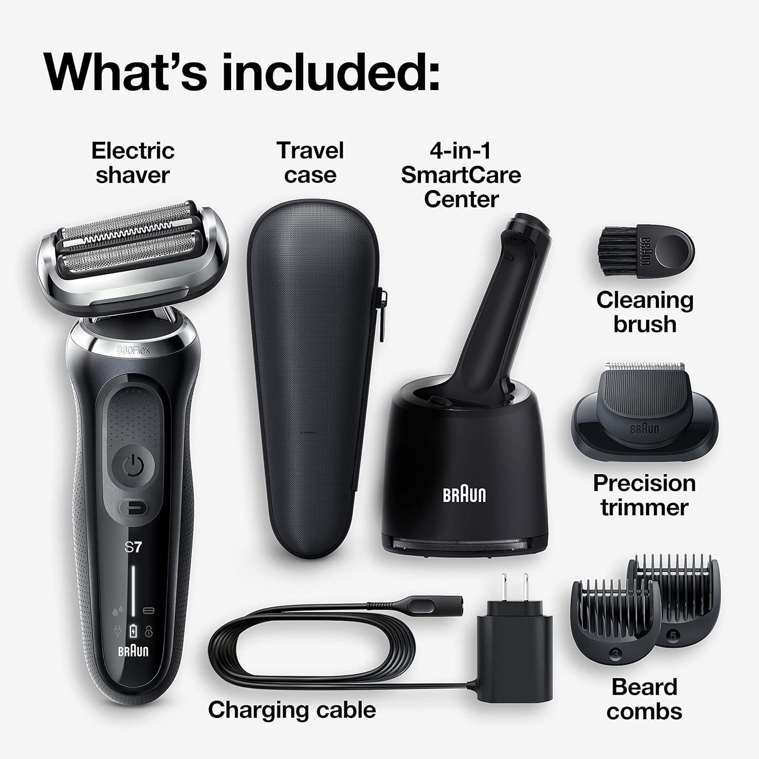 Braun Electric Shaver for Men, Series 7 7177cc, Wet & Dry Shave, Turbo & Gentle Shaving Modes, Waterproof Foil Shaver, Space Grey(Black)