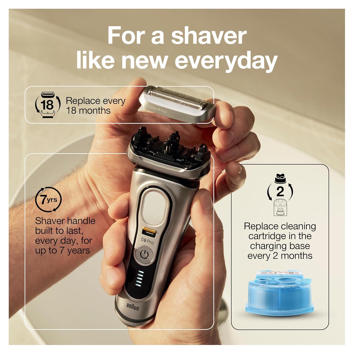 Braun Series 9 Pro 9487cc Electric Razor for Men, Wet & Dry, Rechargeable, Electric Shaver with Clean & Charge Station and ProCare Attachment, Holiday Gifts for Men(9487cc)
