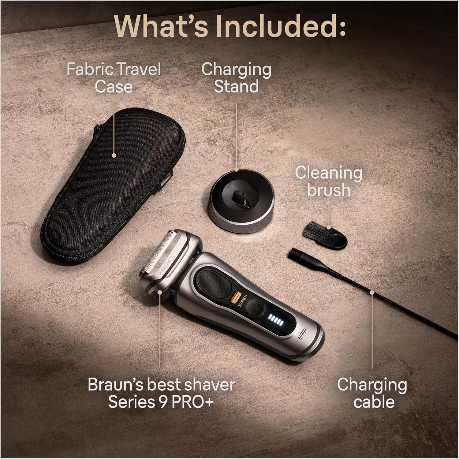 Braun Series 9 PRO+ Electric Razor for Men, 5 Pro Shave Elements & Precision Long Hair Trimmer, 6in1 SmartCare Center, Wet & Dry Electric Shaver for Smooth Skin with 60min Battery Runtime, 9517s(Silver)